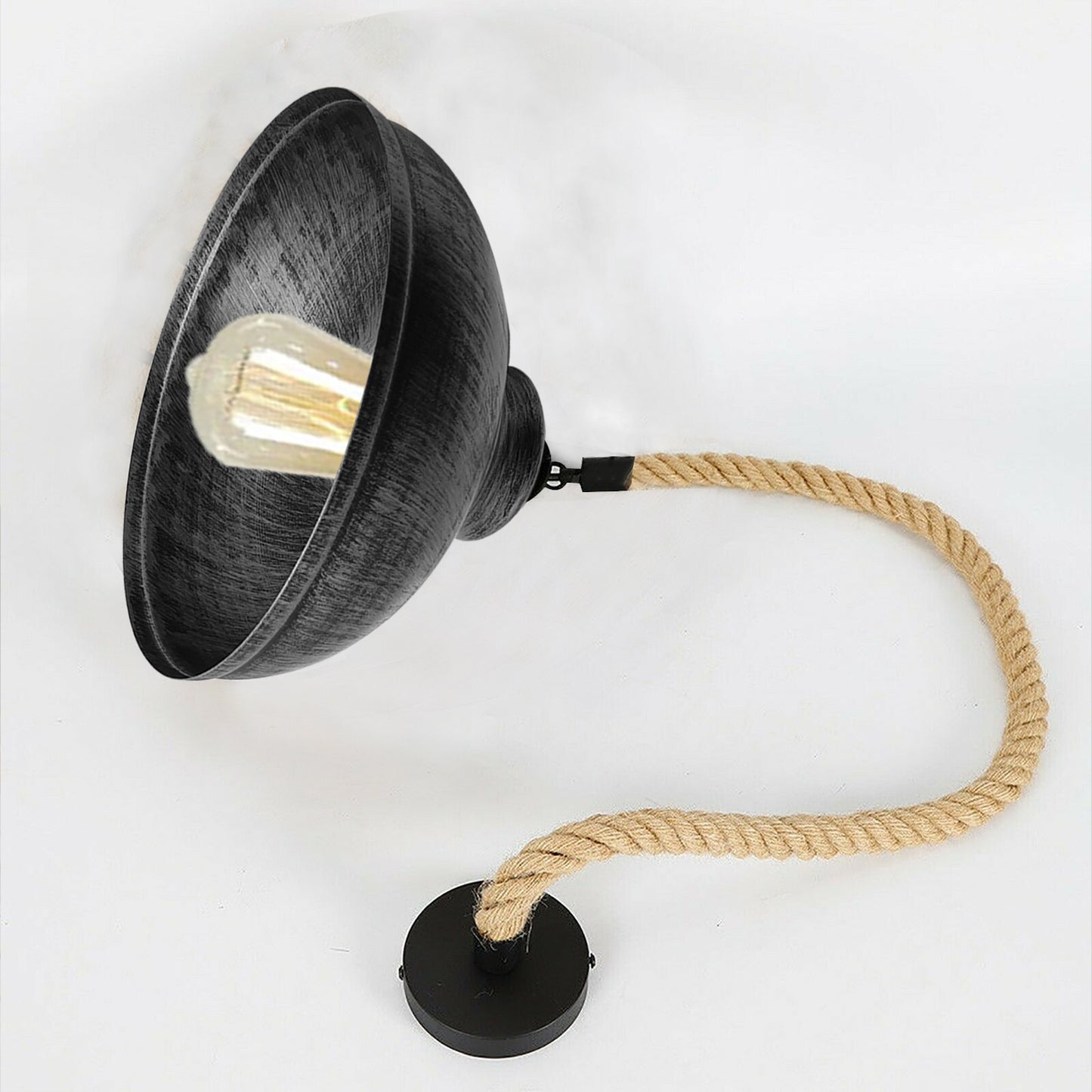 Vintage Brushed Silver Curved Rope Pendant Light