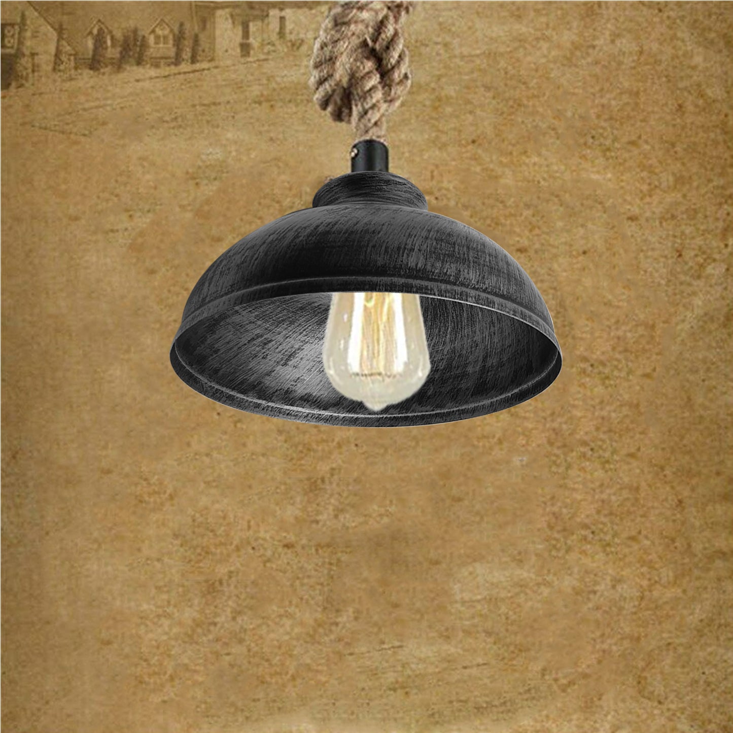 Vintage Brushed Silver Curved Rope Pendant Light