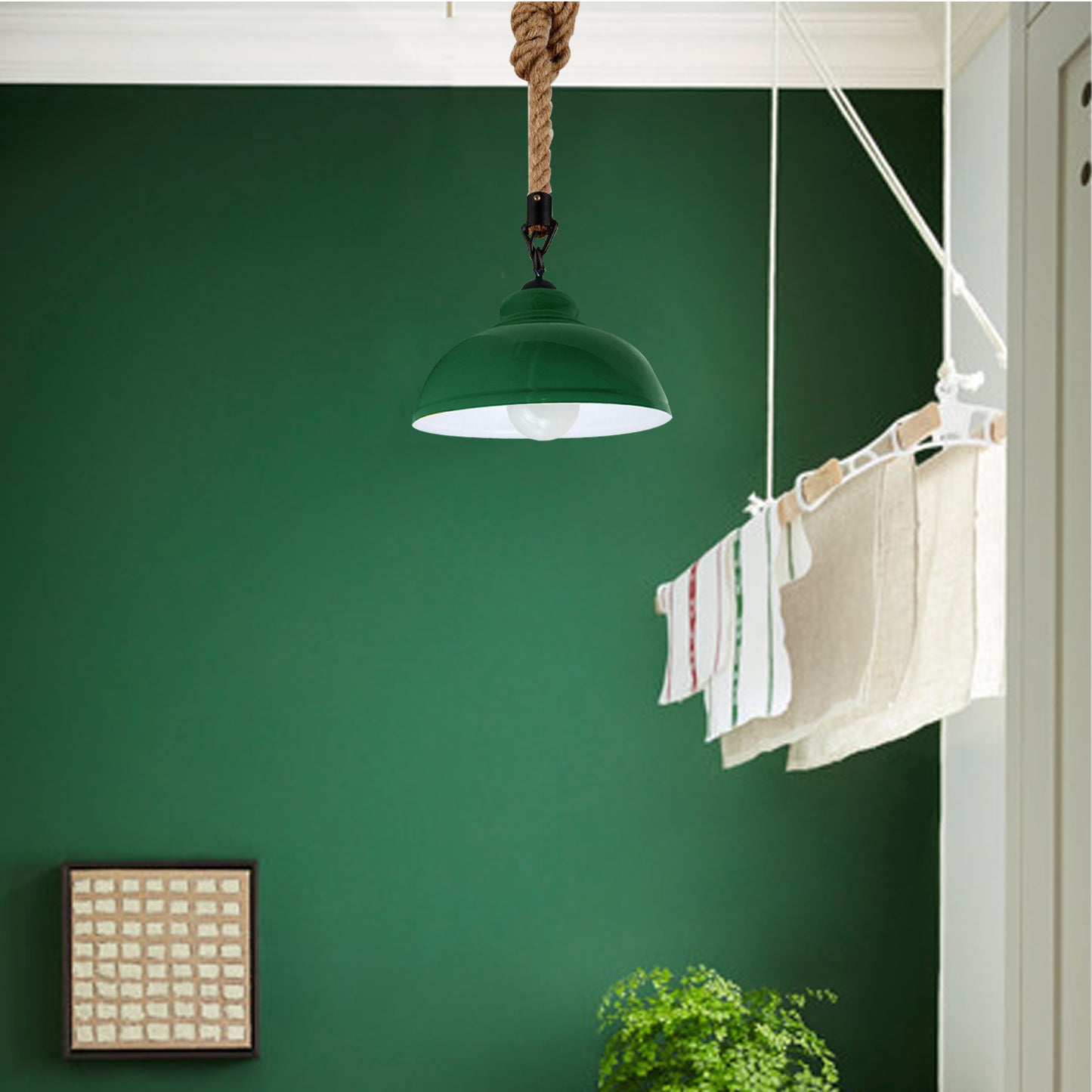 Vintage Green Curved Rope Pendant Light