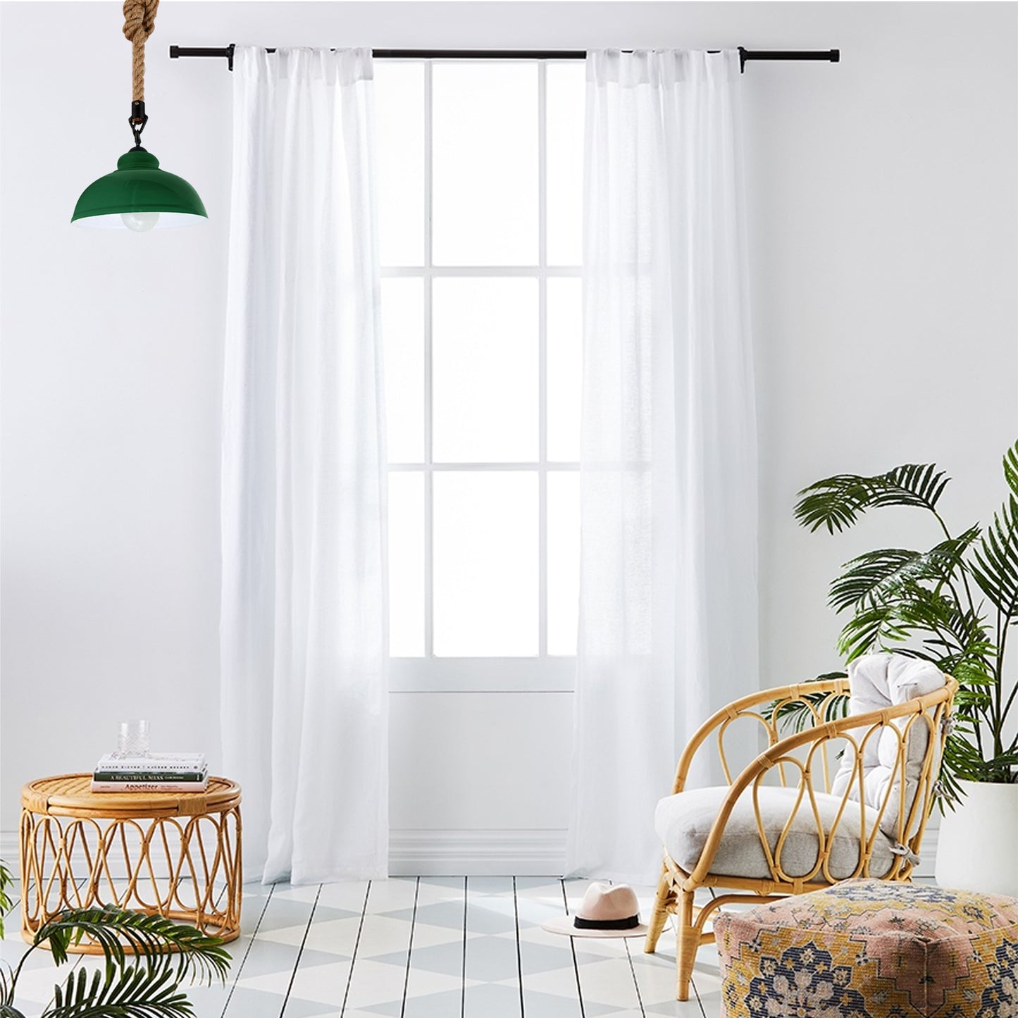 Vintage Green Curved Rope Pendant Light