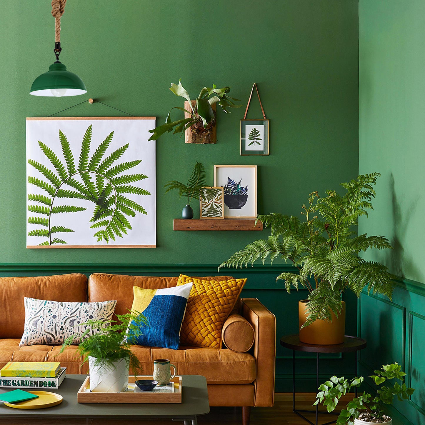 Vintage Green Curved Rope Pendant Light