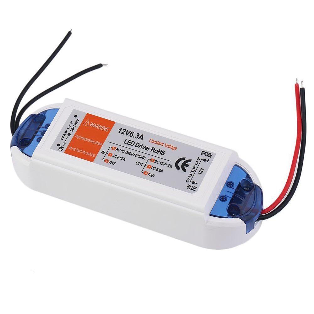 DC 12V 6.2A 72W Constant Voltage LED Driver Power Supply AC 90-240V Lighting Transformer