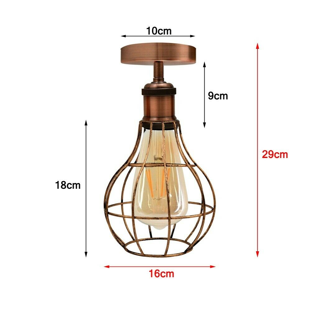 Retro Metal Wire Cage Ceiling Flush Mount Lights  - Size image