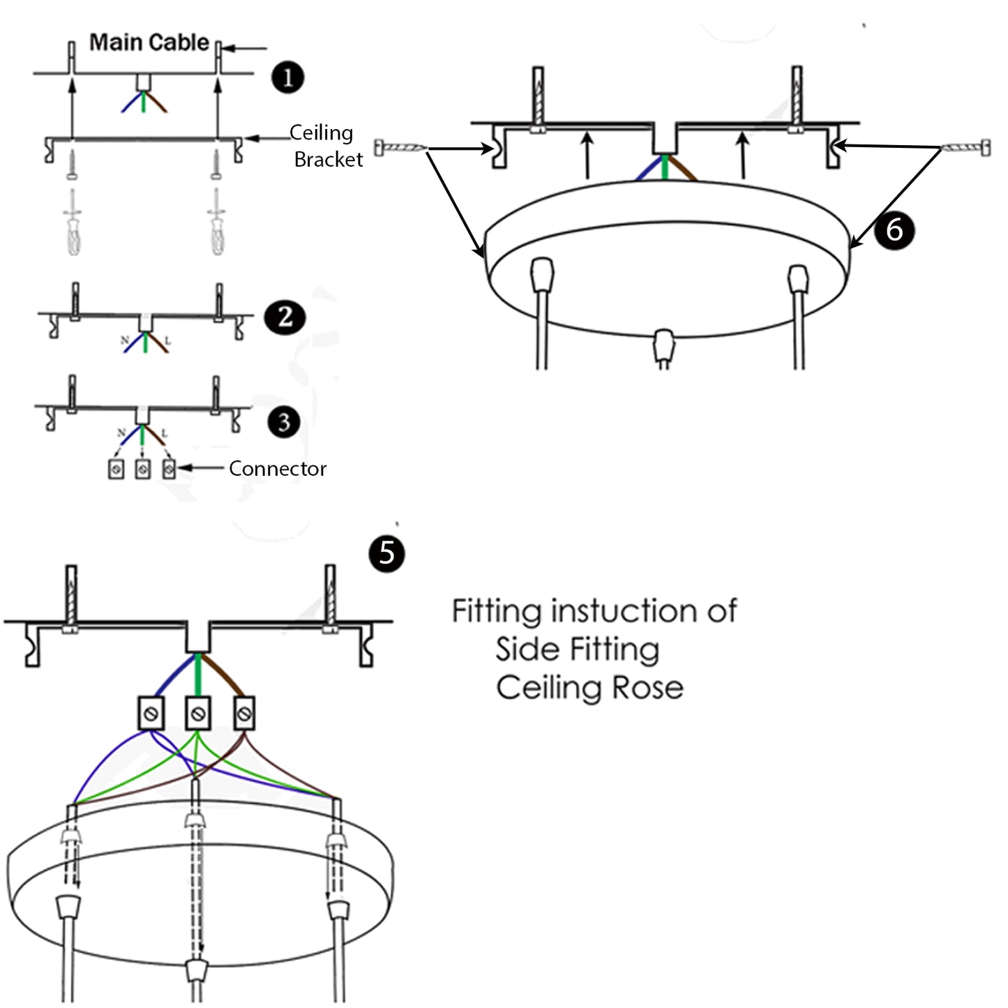 Modern 3-Way Black Pendant Light Holder
