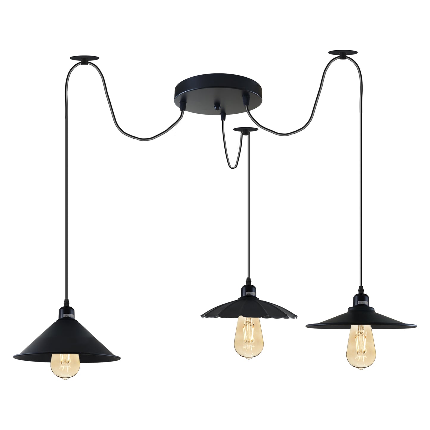 Industrial Three-head Metal Shade Spider Pendant Light