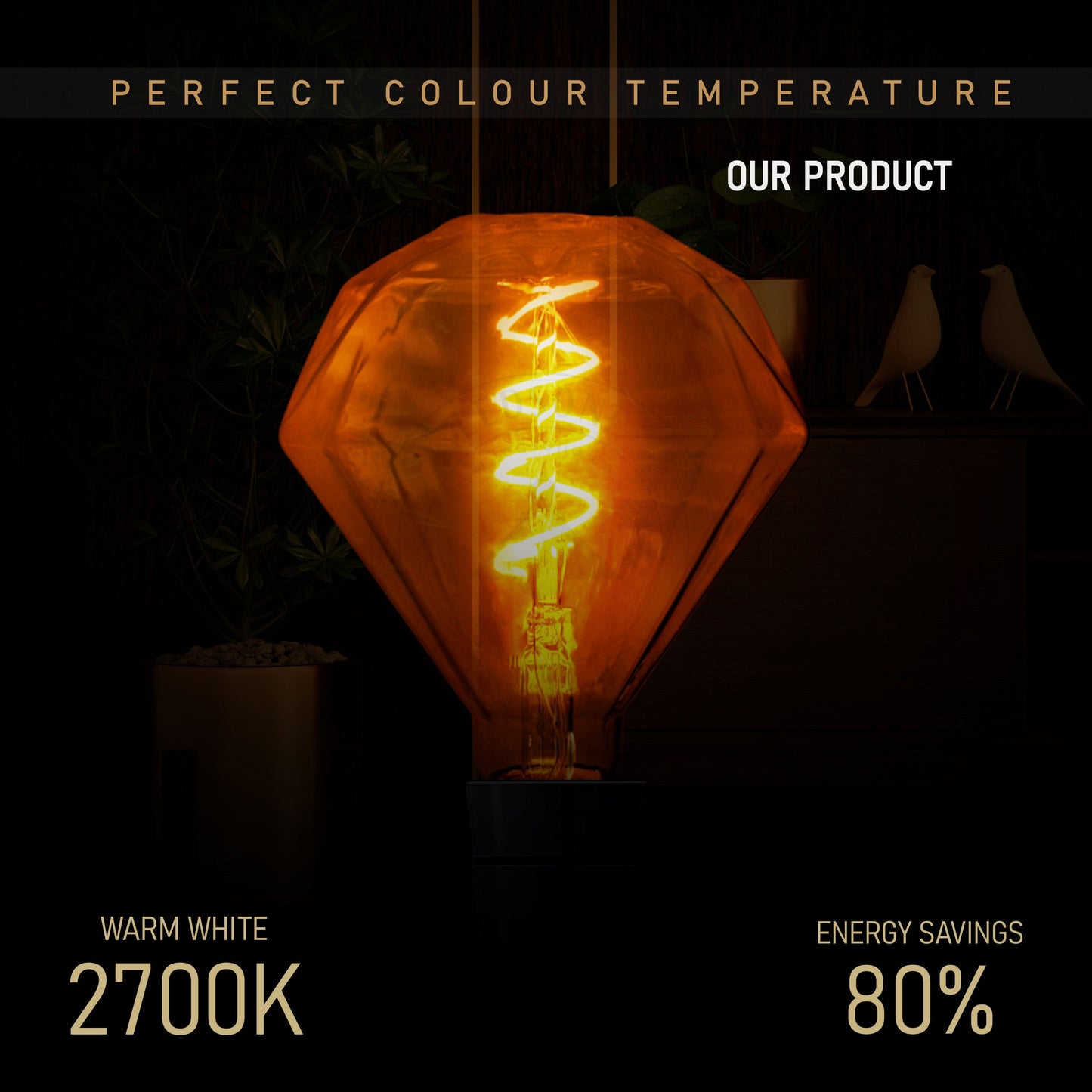 Diamond 4W LED Light Bulb E26 Warm White Dimmable LED Filament Bulb