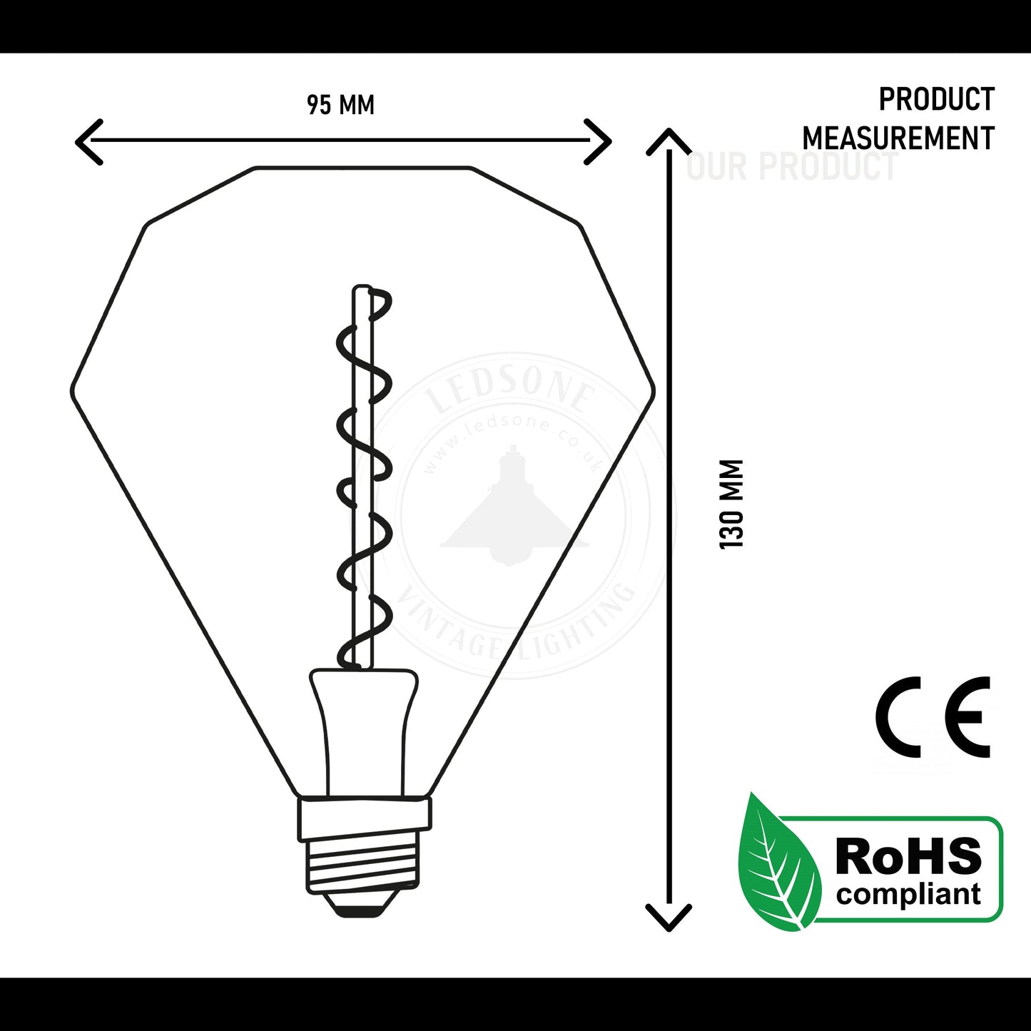 Diamond 4W LED Light Bulb E26 Warm White Dimmable LED Filament Bulb