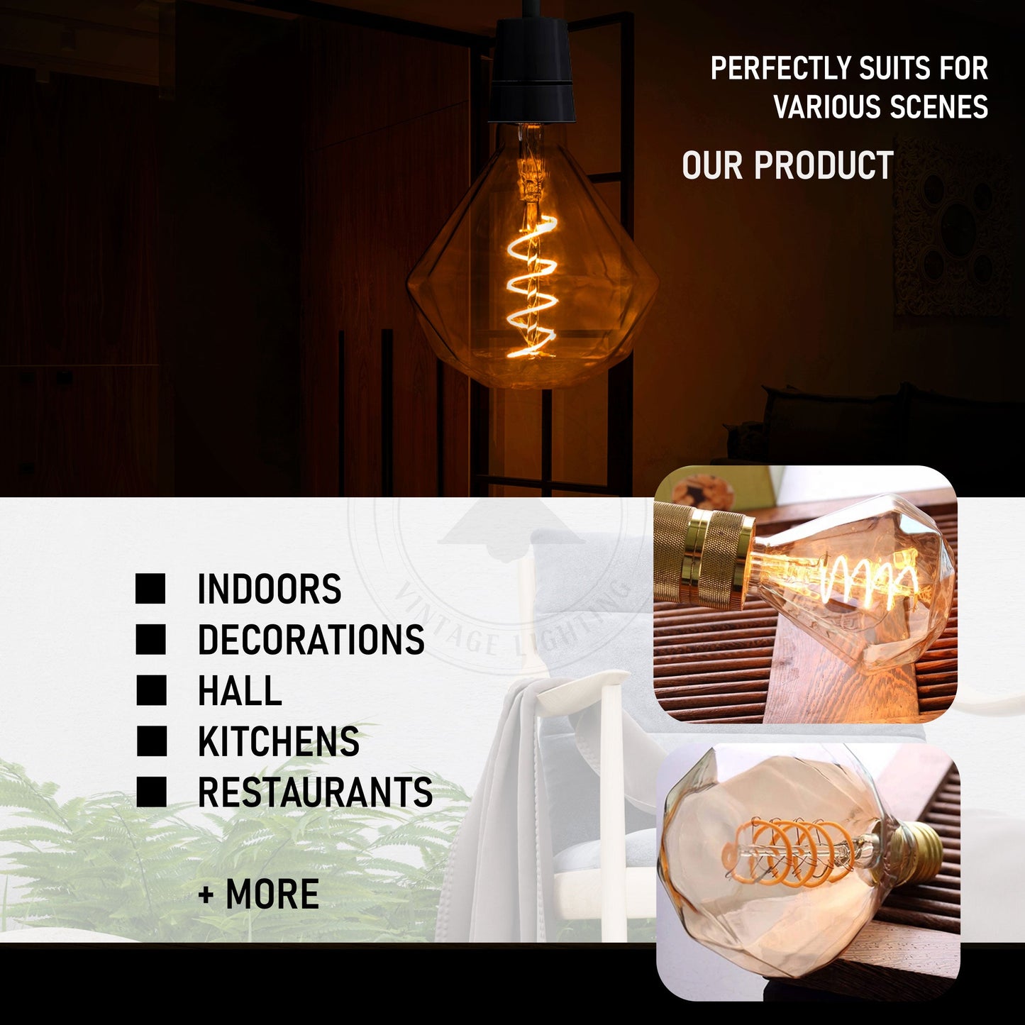 Diamond 4W LED Light Bulb E26 Warm White Dimmable LED Filament Bulb