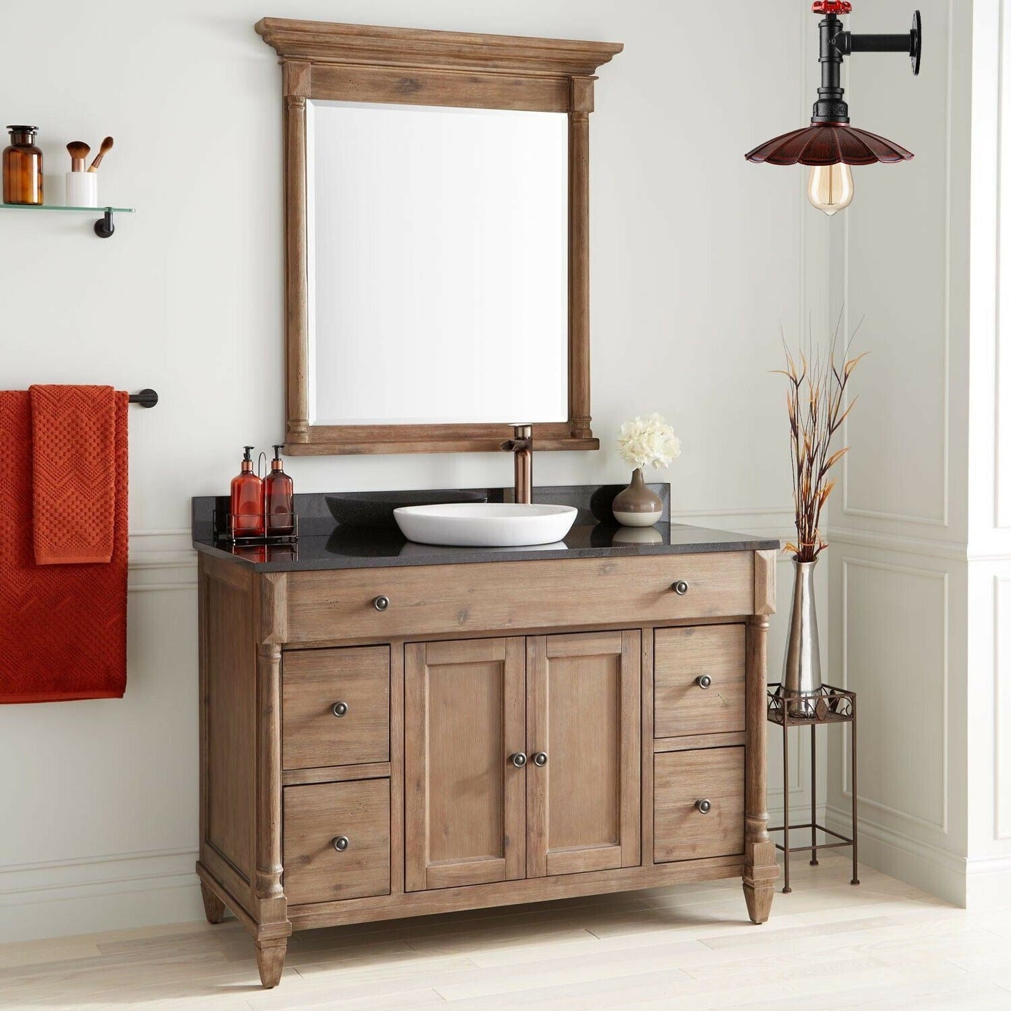 Rustic Red Steampunk pipe wall light for bed room.JPG