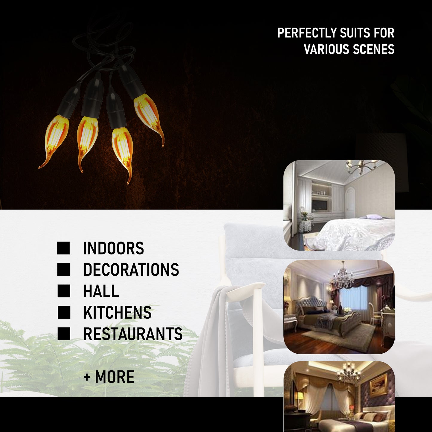 E14 4W C35 LED Candelabra Bulbs 2200K Warm White Dimmable LED Filament Bulb