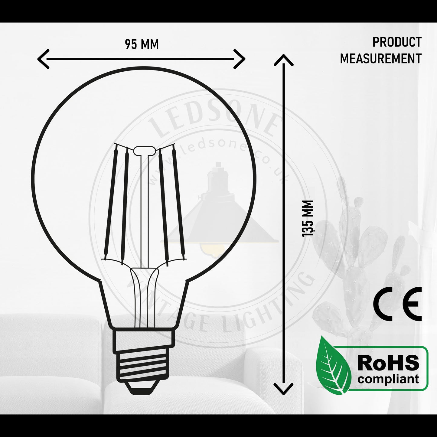 G95 4W LED Edison Bulb E26 Dimmable LED Filament Vintage Light Bulb