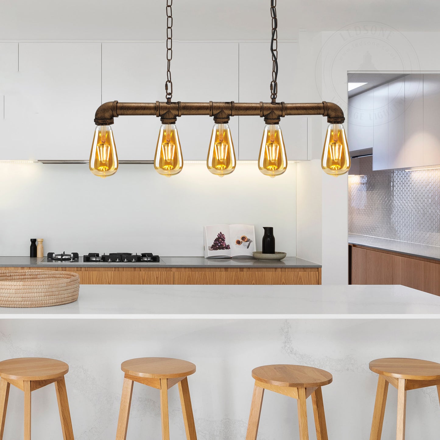 Waterpipe Ceiling Light 5 Light Chandelier Brushed Copper