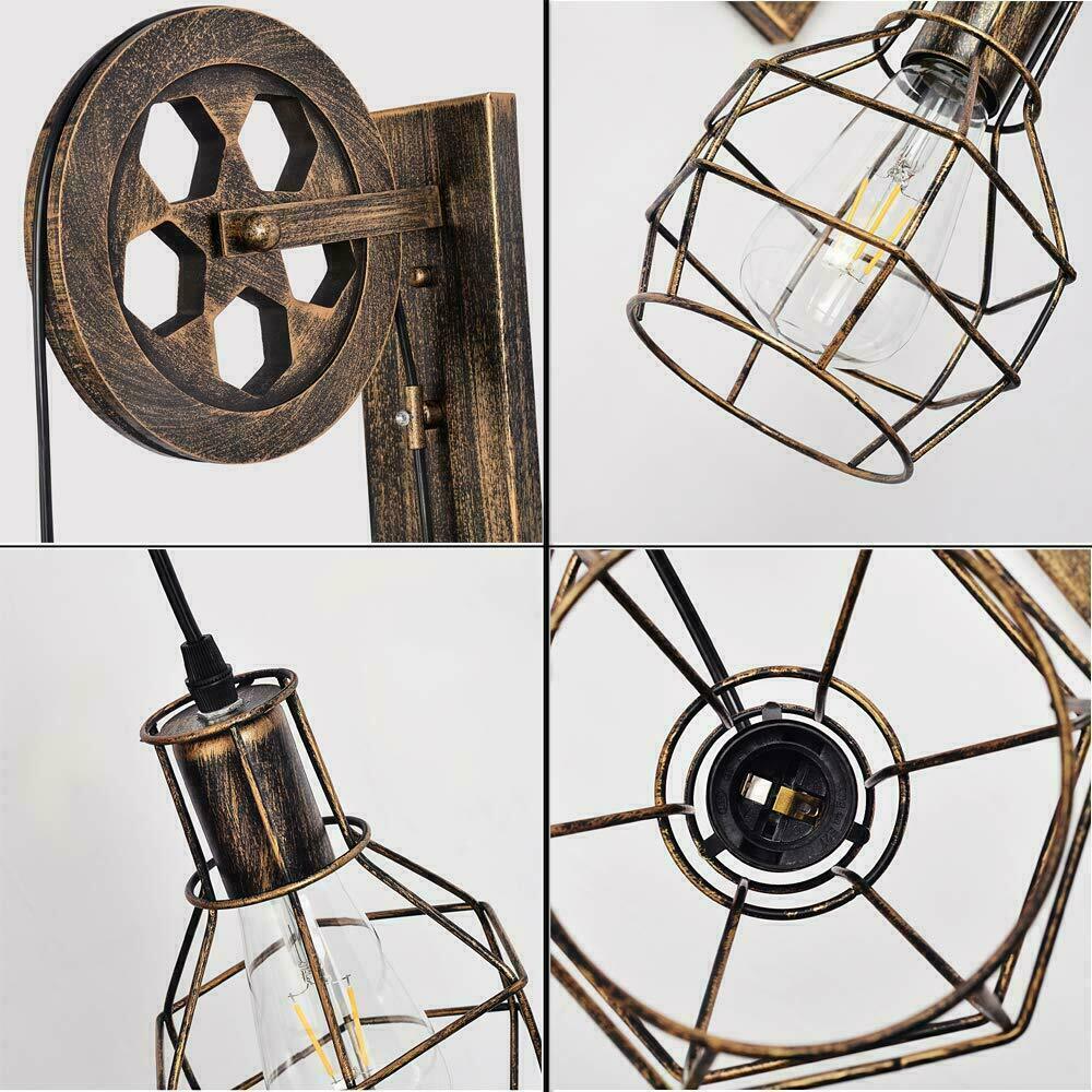 Brushed Copper Vintage Wheel Wall Light Retro Water Pipe Wall Lights L