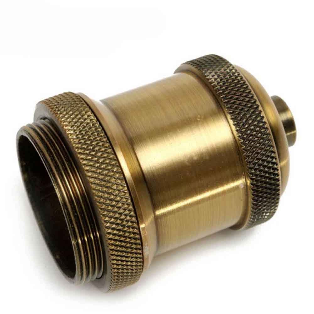 Antique brass metal lamp holder with cylindrical body for bar or kitchen island Edison light