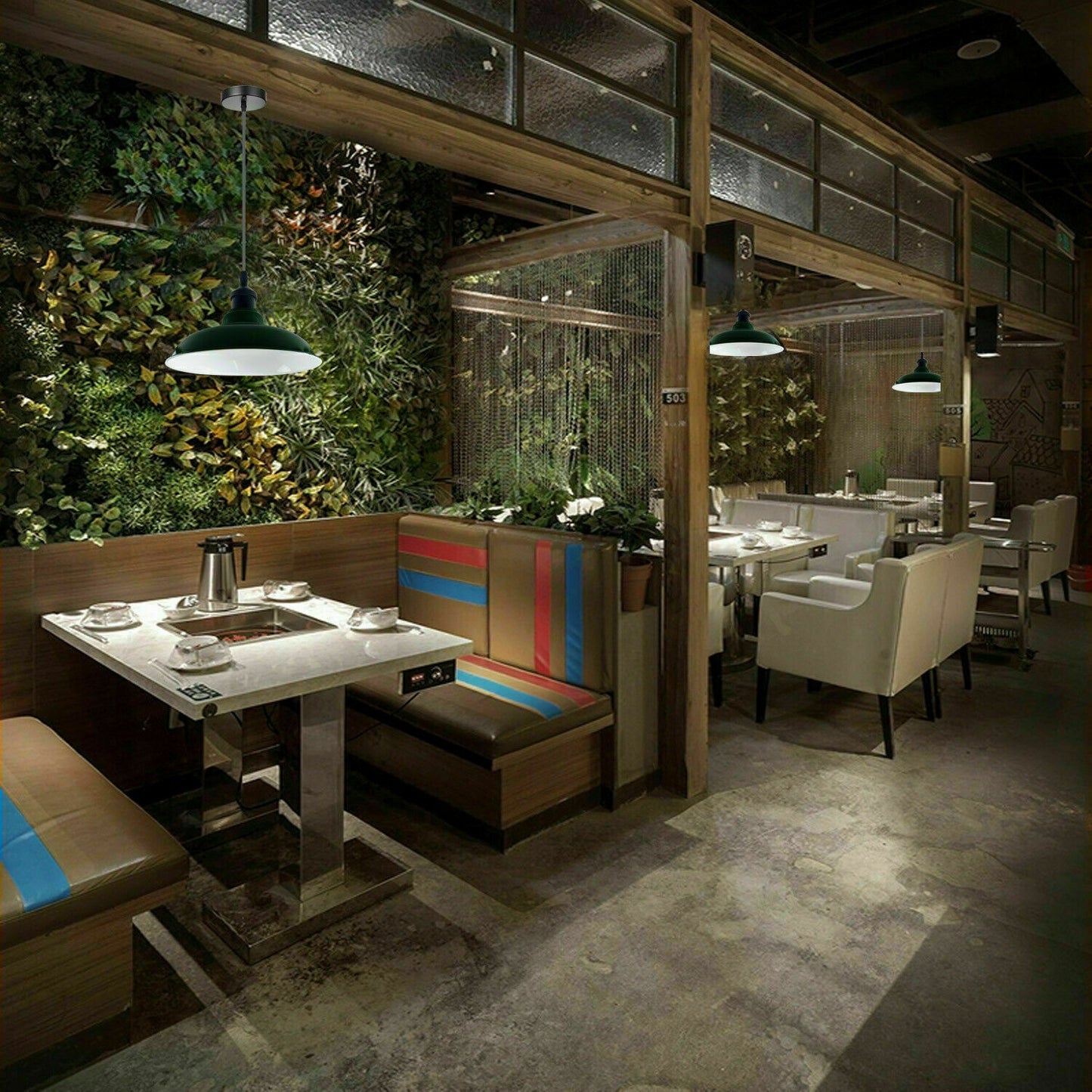 Green Curvy Pendant Light for restaurant.JPG