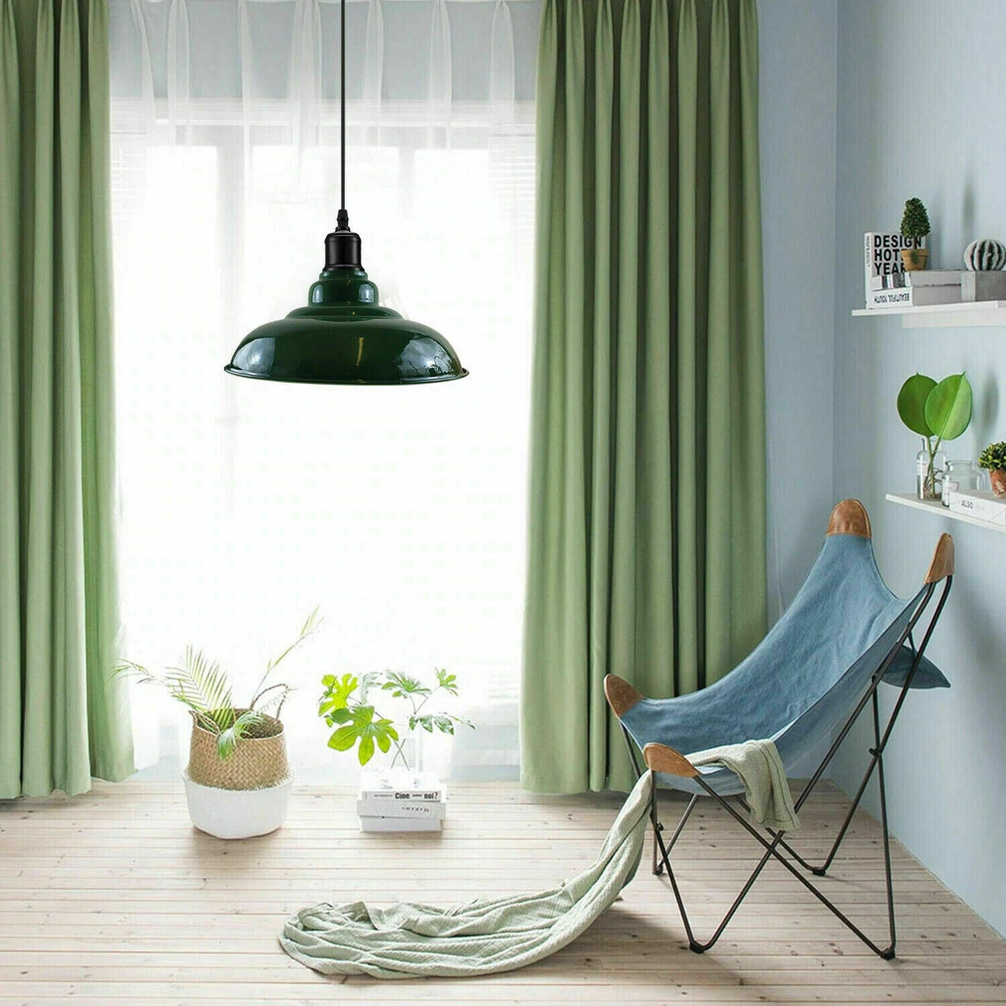 green Curvy Pendant Light for bed room.JPG