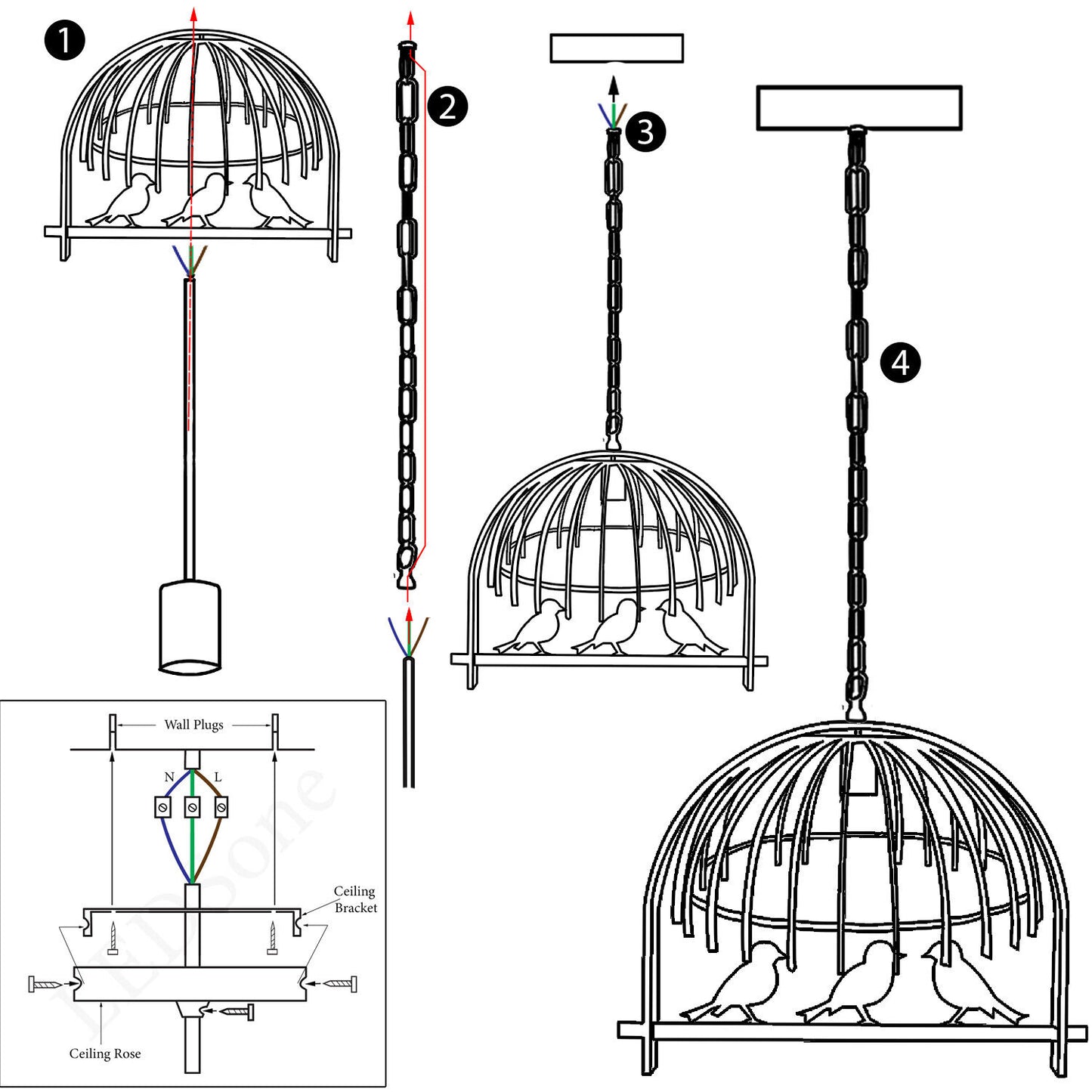 Birdcage Ceiling Pendant Lights  Brushed Silver~1314
