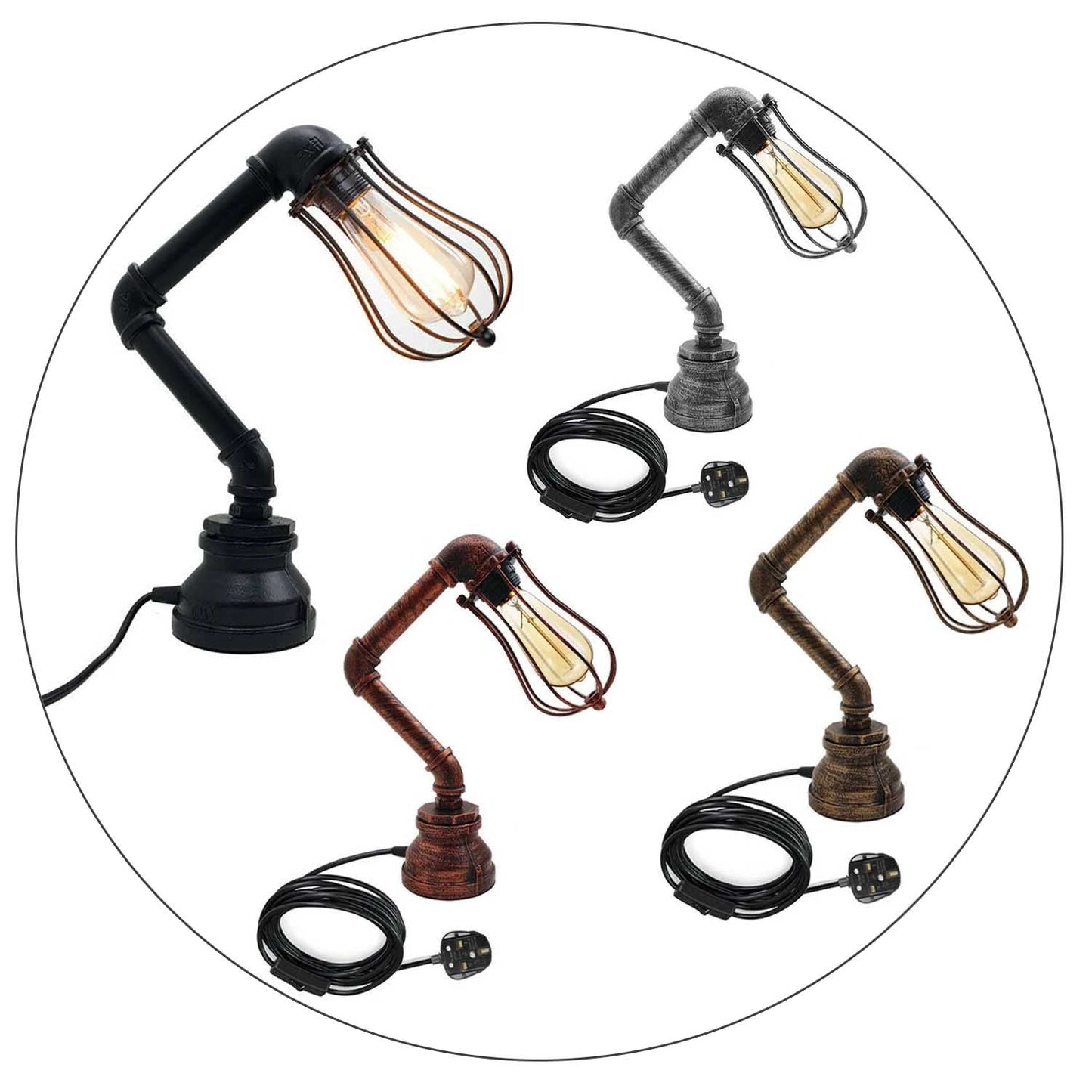 Retro Metal Water-Pipe Plug-In Table Lamp