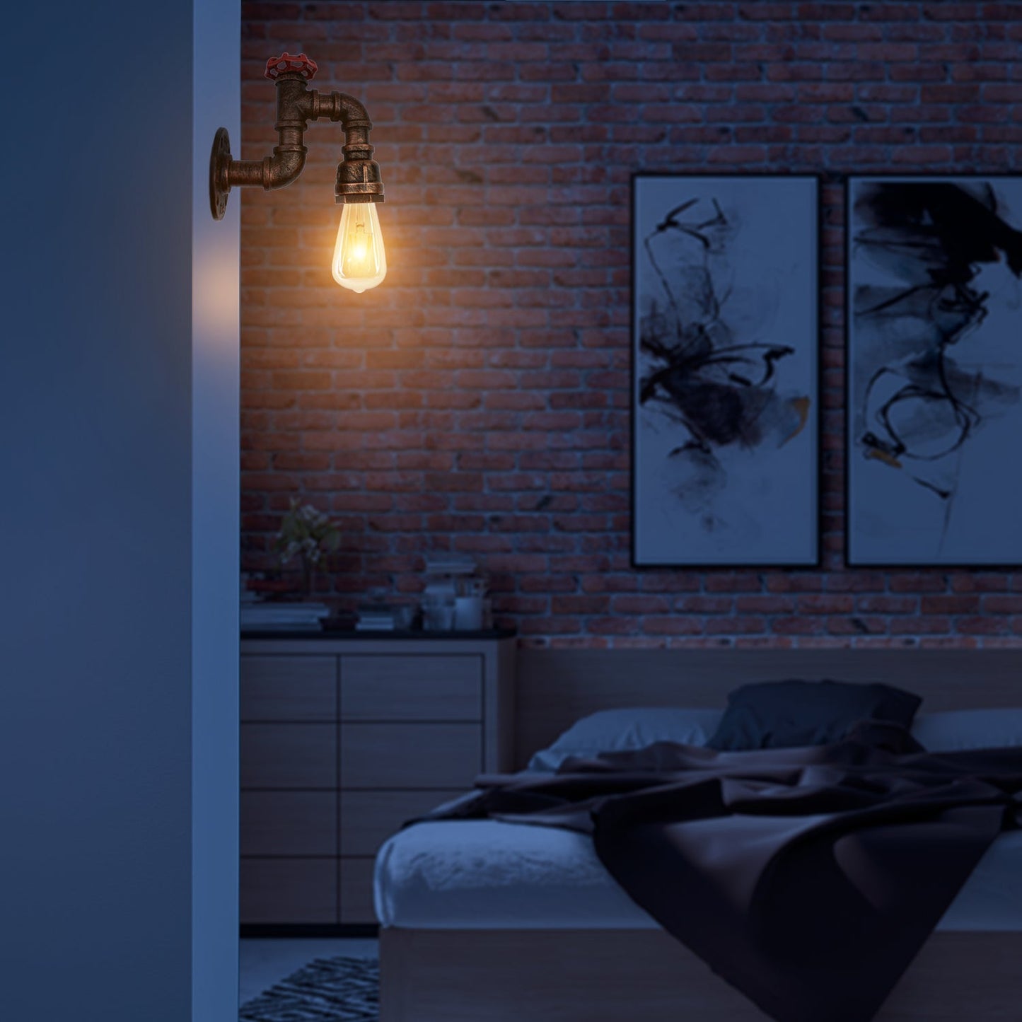 Modern Water-Pipe Wall Sconce Lamp in Rustic Red