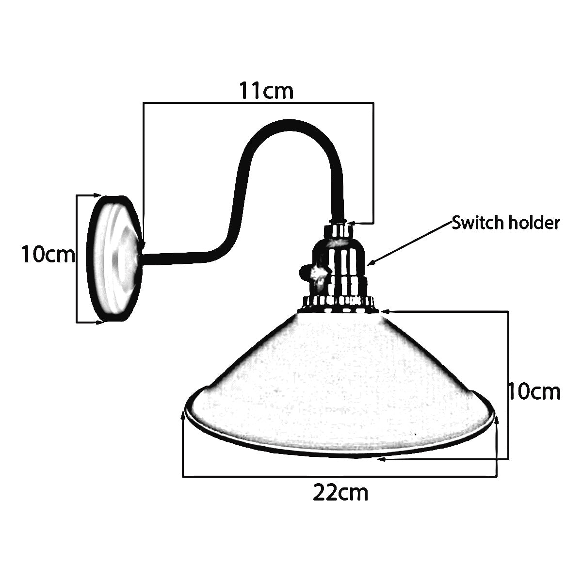 Shade Metal Wall Light White Colour with Switch Holder Brushed Effect~1423