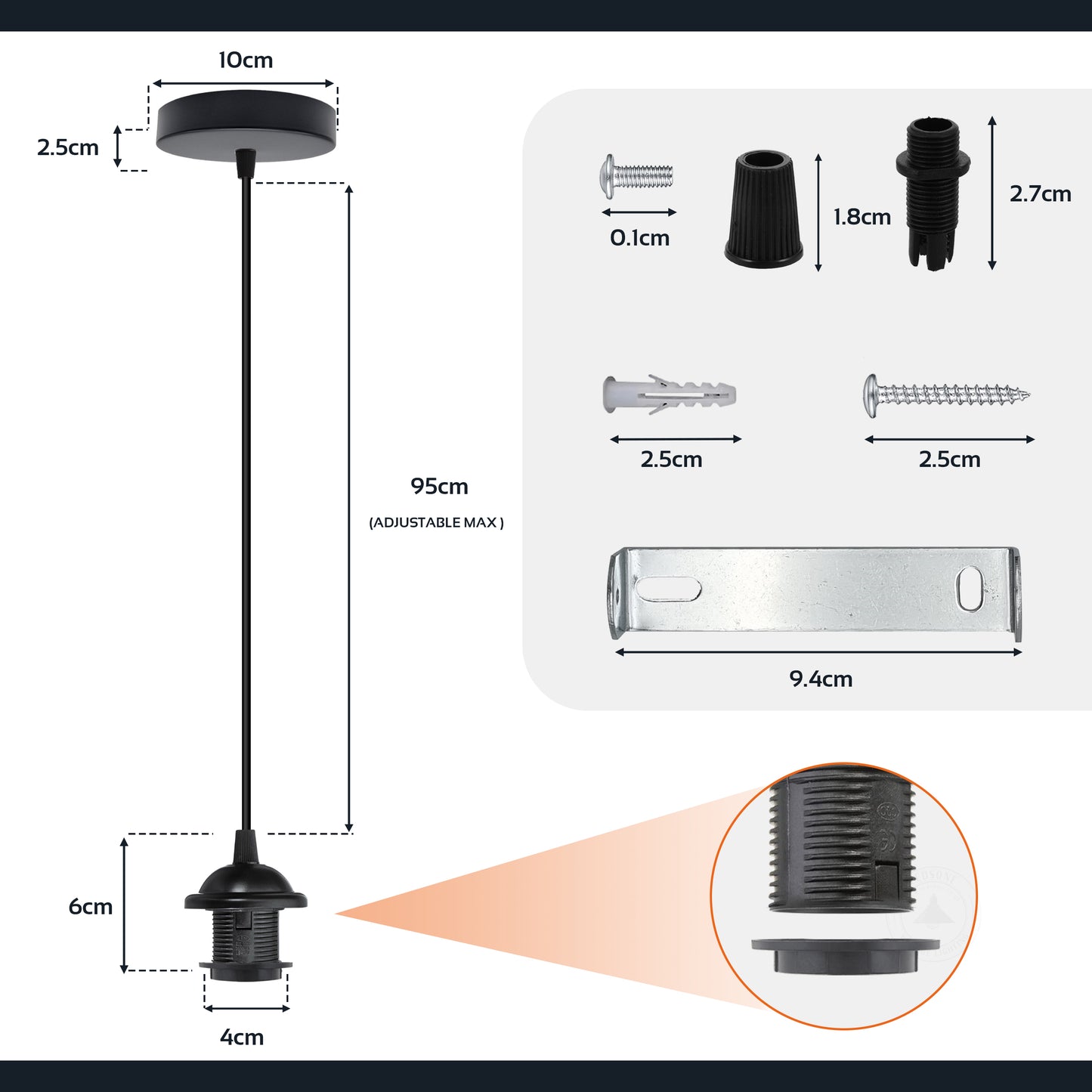 Industrial Black color hanging Pendant Light holder