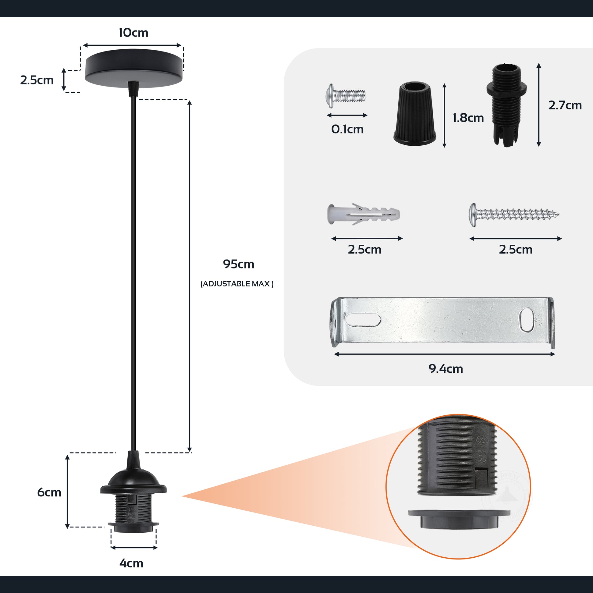 Industrial Black color hanging Pendant Light holder