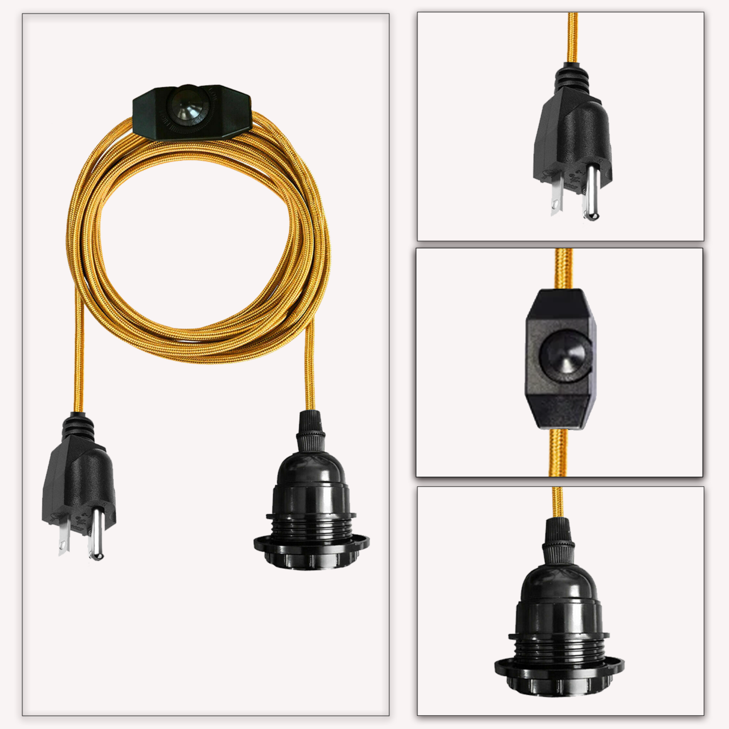 Gold Color Dimmer Switch 2m Fabric Flex Cable Plug In Pendant Lamp E26 Holder~1214