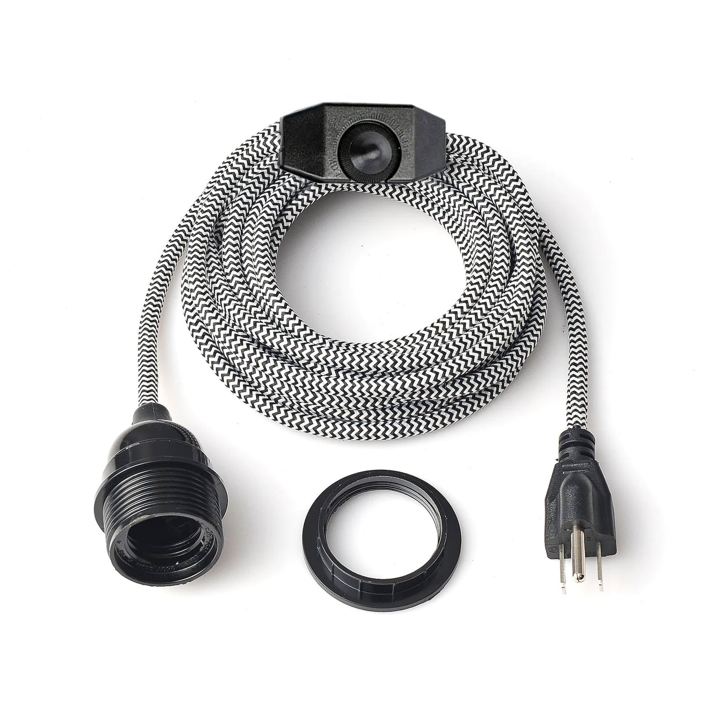 2m Plug-in Pendant Light Wire with Dimmer Switch Black & White Lamp Light E26 Bulb Holder~1483