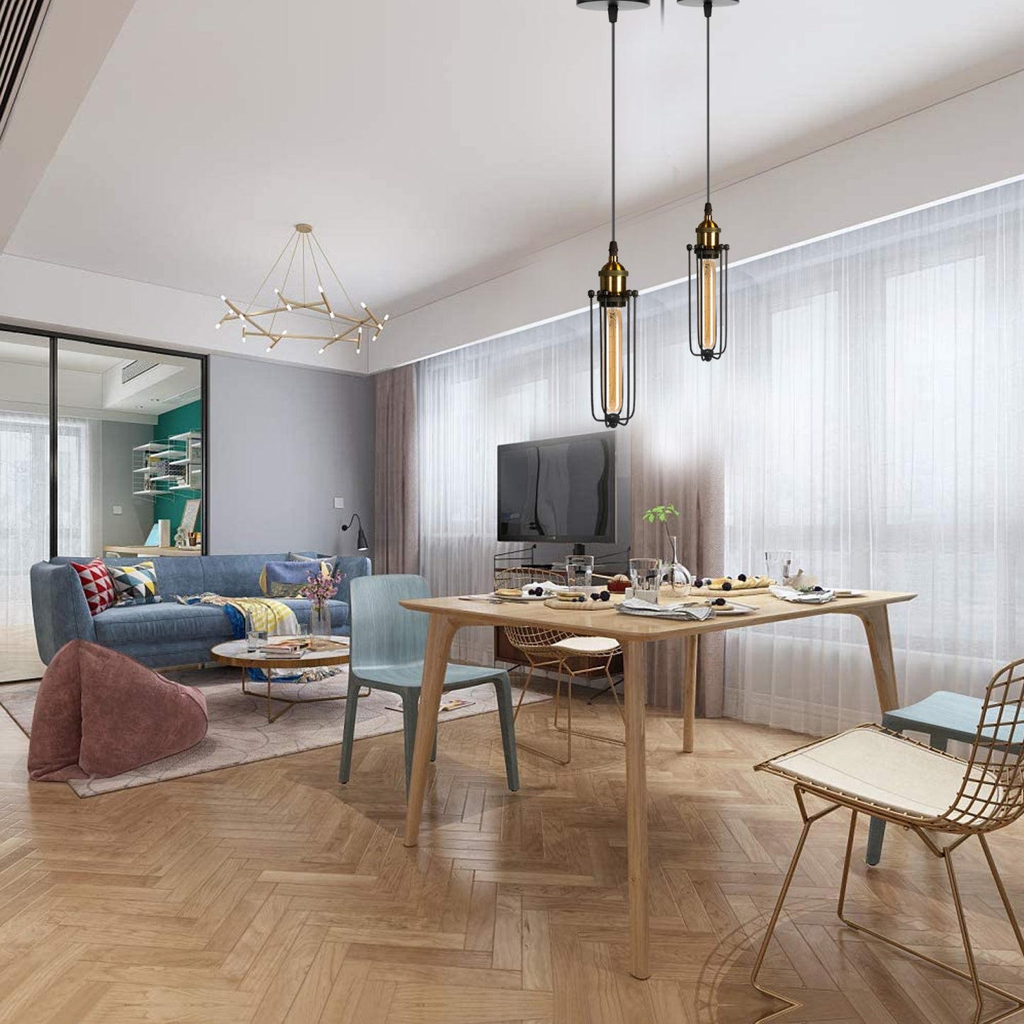 long cage yellow brass holder Pendant Light Hanging Lamp light fixture~1524