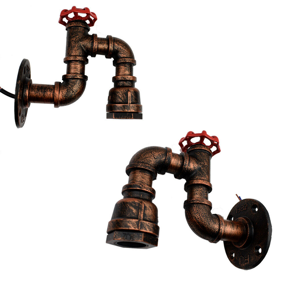 Modern Water-Pipe Wall Sconce Lamp in Rustic Red