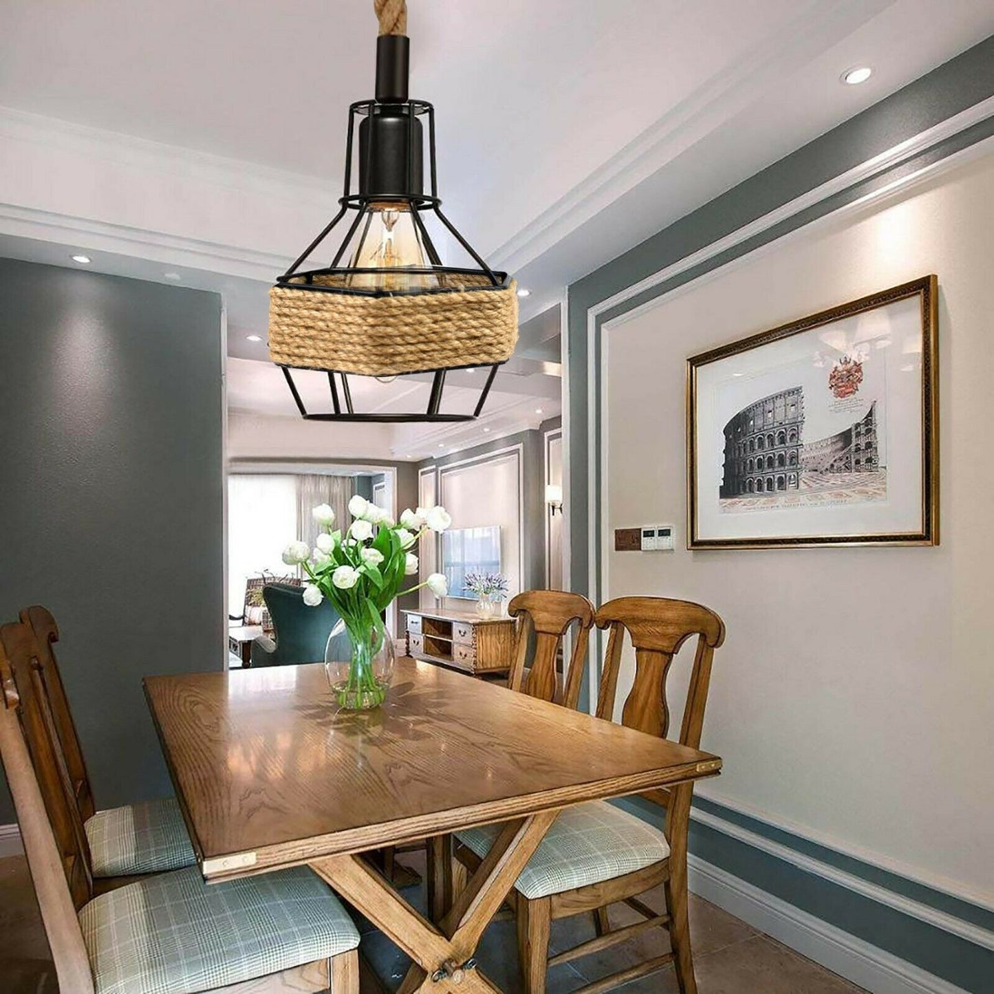 Hemp Rope Pendant Light for dining room. JPG