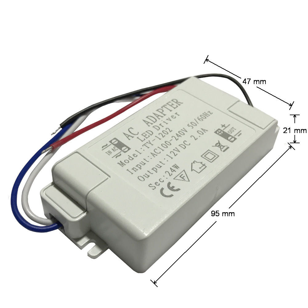 24W Compact LED Driver AC 230V to DC12V Power Supply Transformer