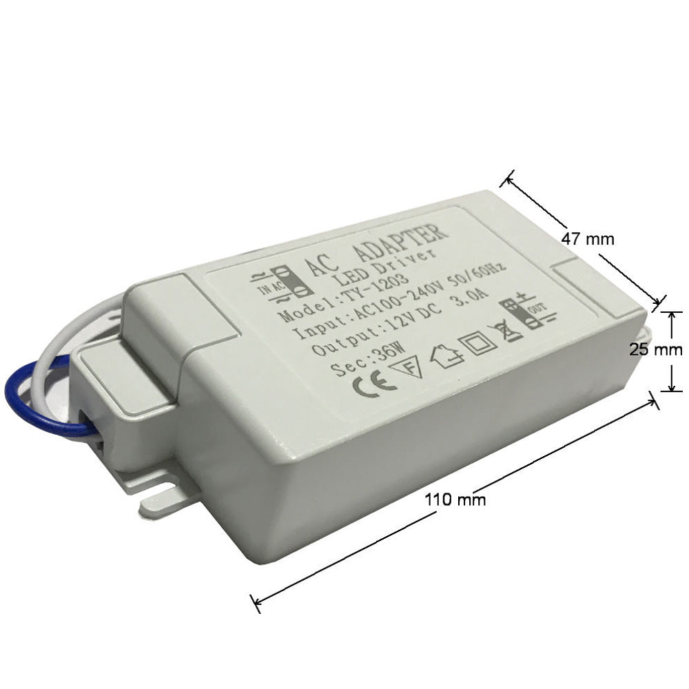 36W Compact LED Driver AC 230V to DC12V Power Supply Transformer