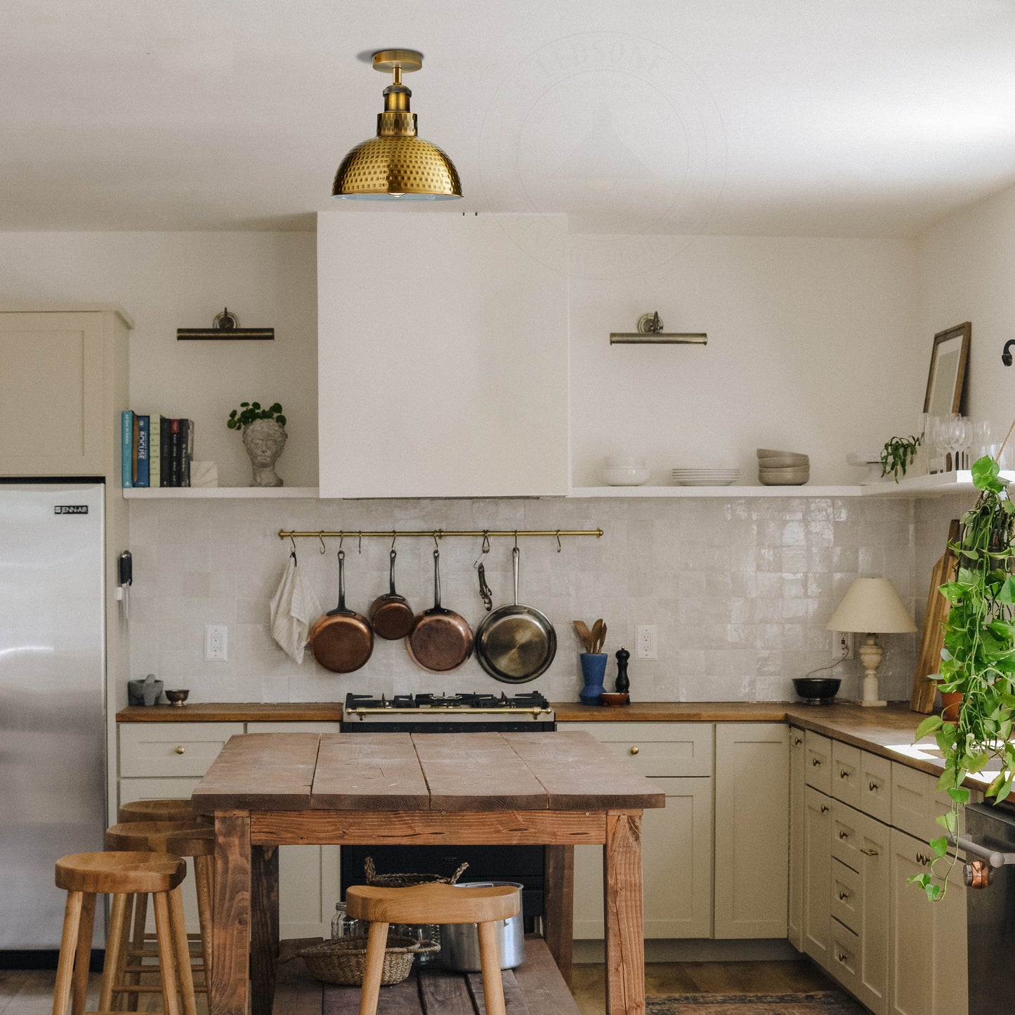 Yellow brass Ceiling Flush Mount Light for kitchen - Application image
