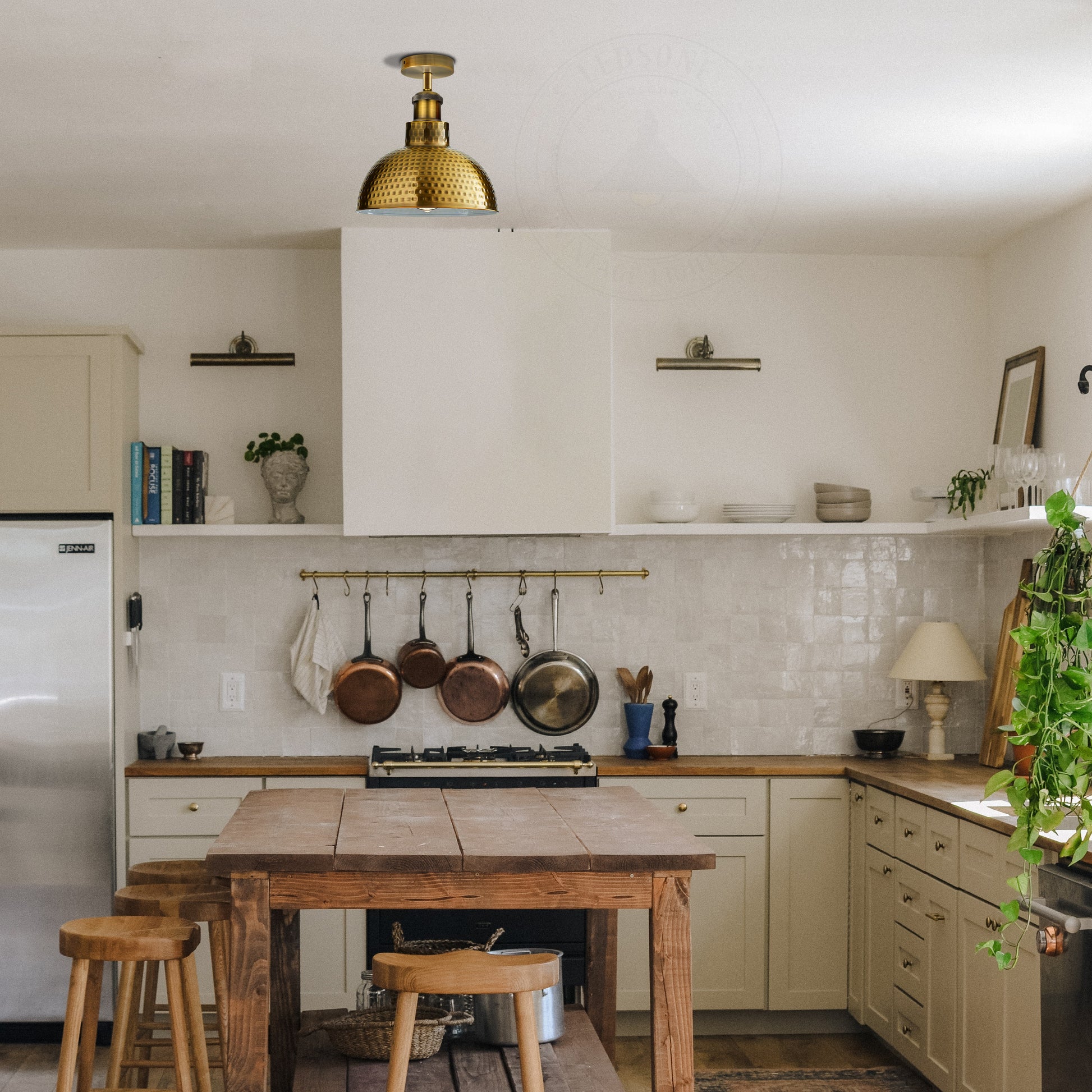 Yellow brass Ceiling Flush Mount Light for kitchen - Application image