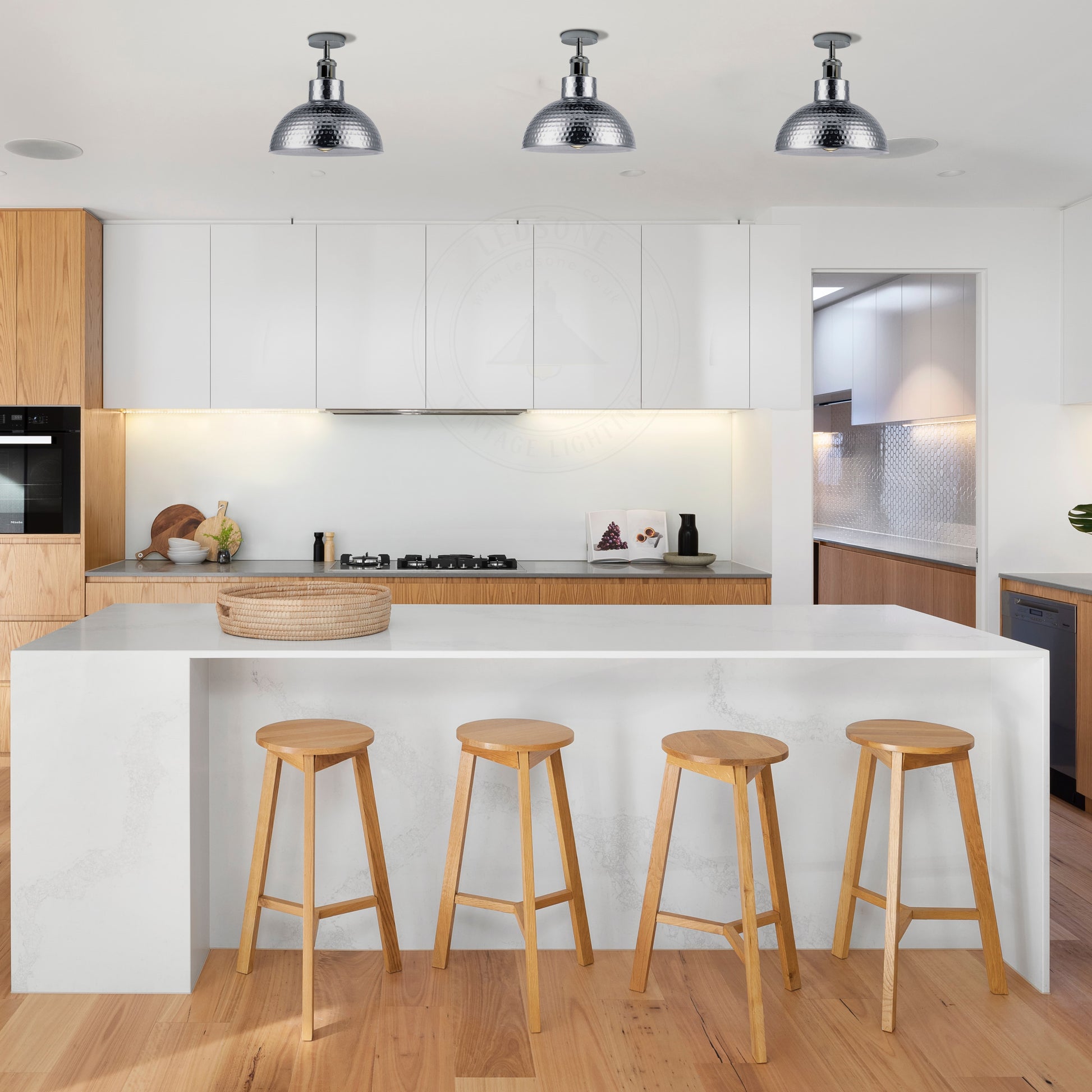 Chrome Ceiling Flush Mount Light for kitchen island -  Application image