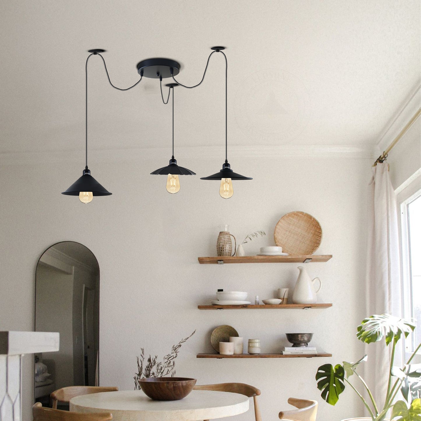 Industrial Three-head Metal Shade Spider Pendant Light