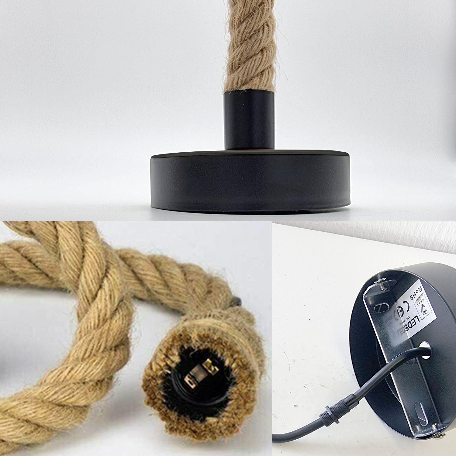 Industrial Vintage Hemp Rope Pendant Light