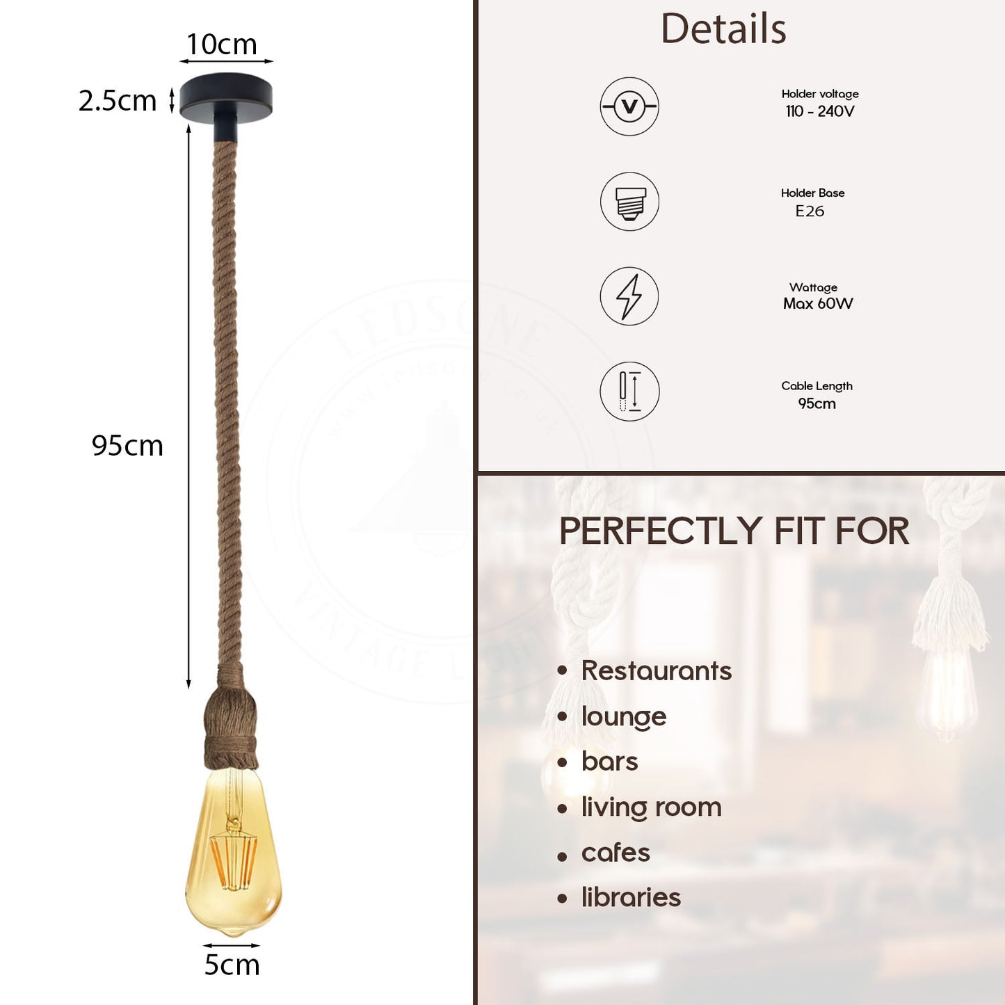 Industrial Vintage Hemp Rope Pendant Light