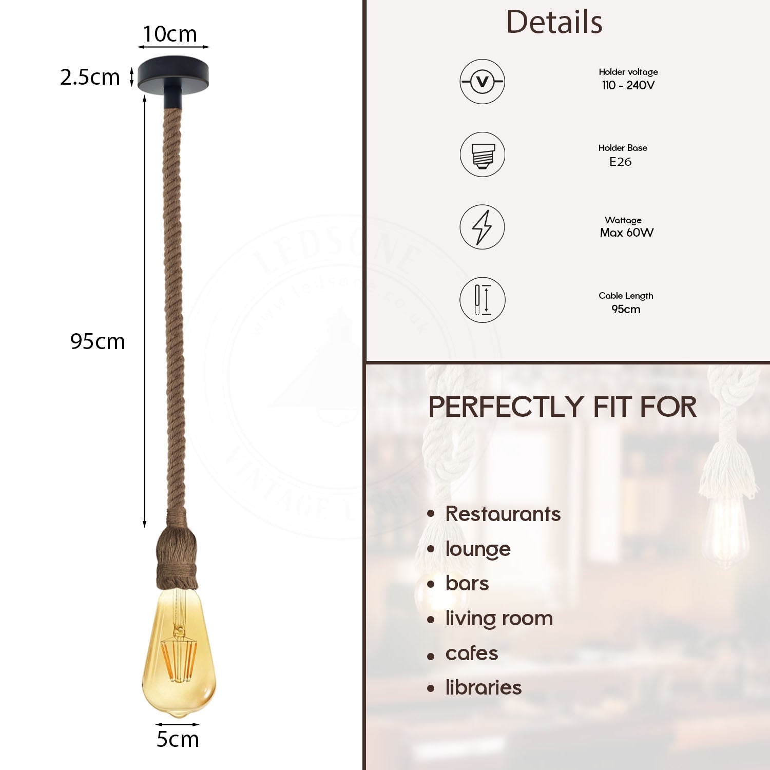 Industrial Vintage Hemp Rope Pendant Light