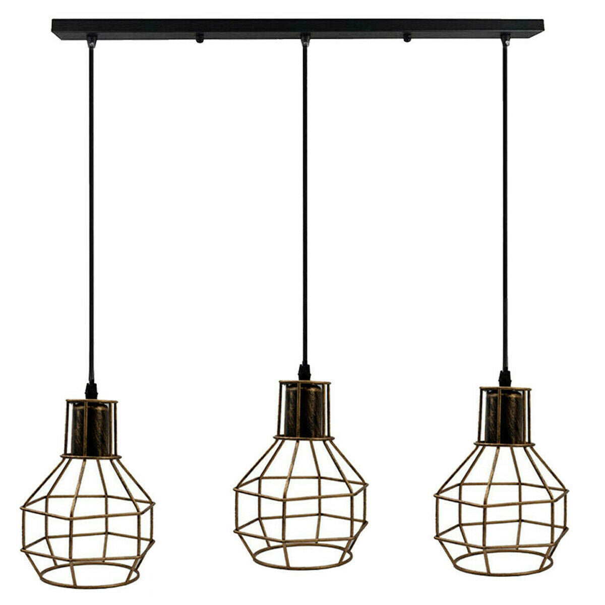 Vintage 3-Head Metal Hanging Pendant Light