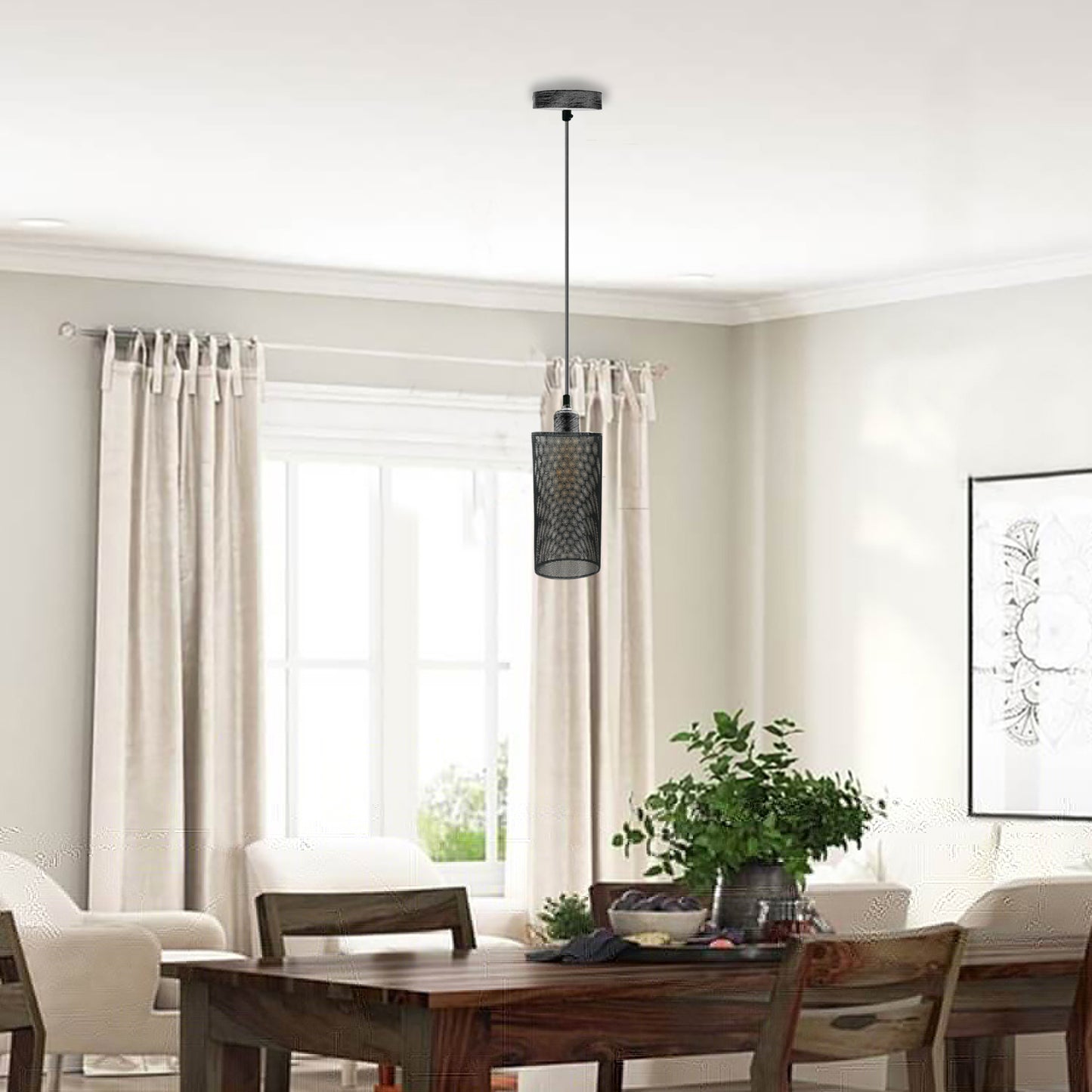 Metal Cage Cylinder Pendant Light Fixture - Application image