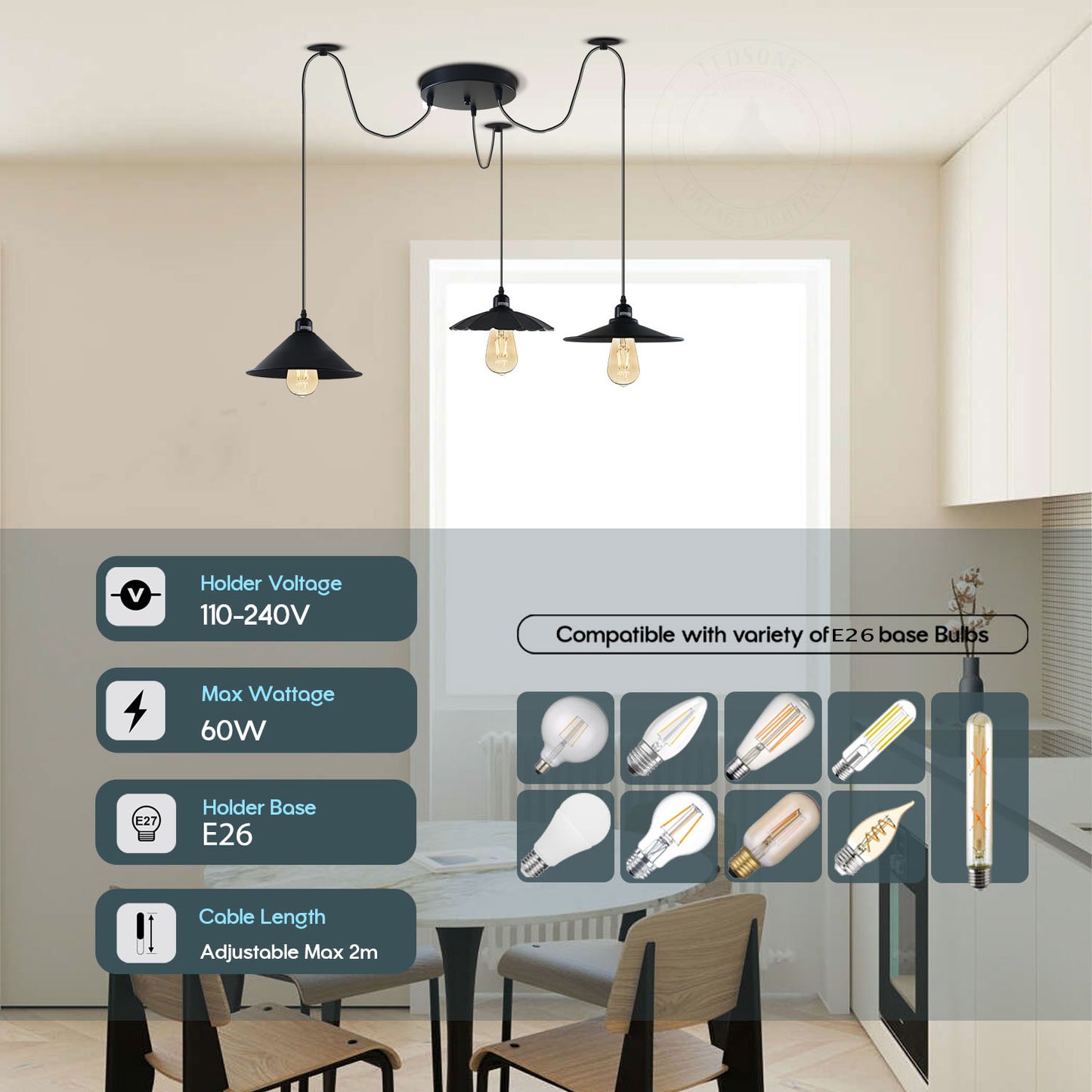 Industrial Three-head Metal Shade Spider Pendant Light