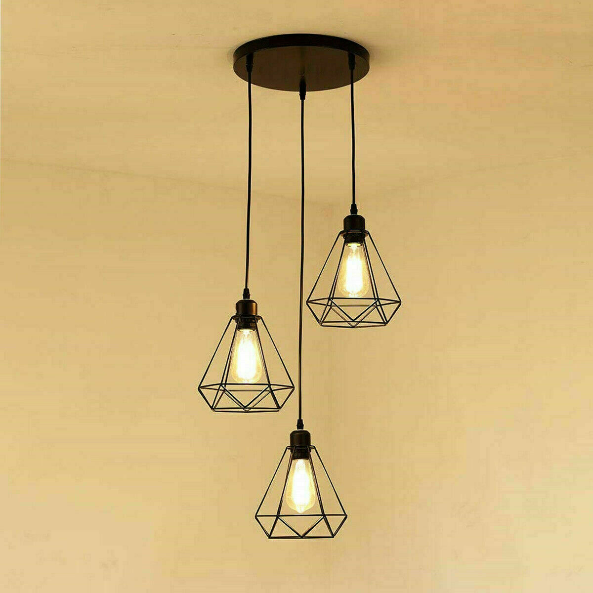 Vintage Geometric Pendant Light Cage Farmhouse Light Fixture