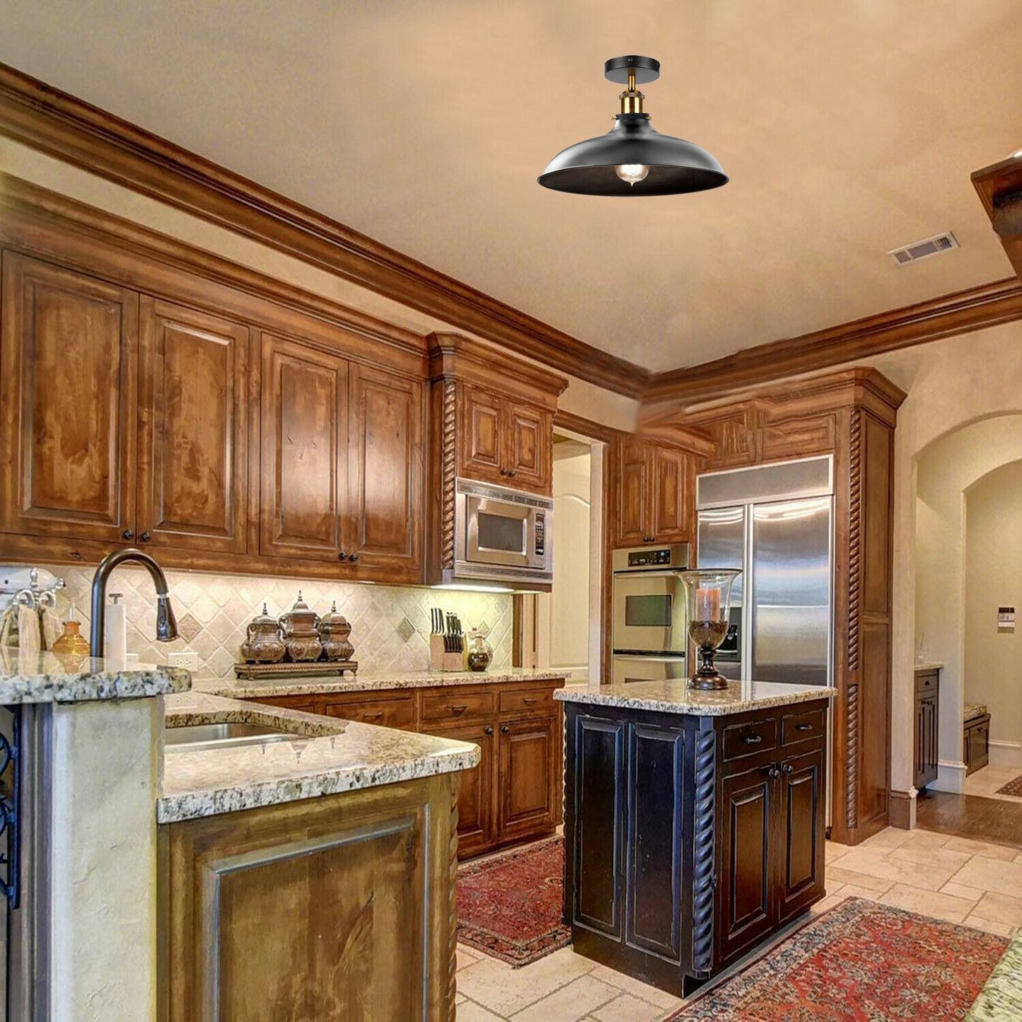 Black Big Barn Style Flush Mount Ceiling Light for kitchen - Application image