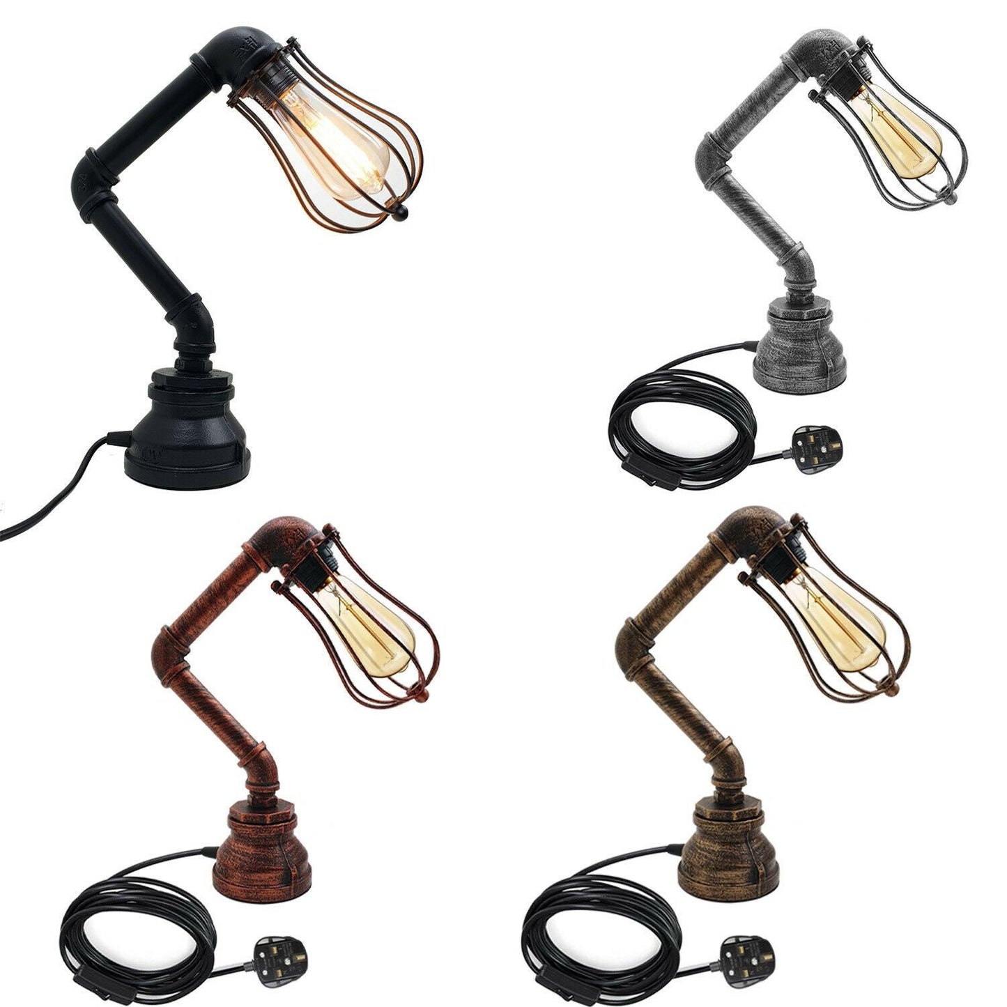 Retro Metal Water-Pipe Plug-In Table Lamp