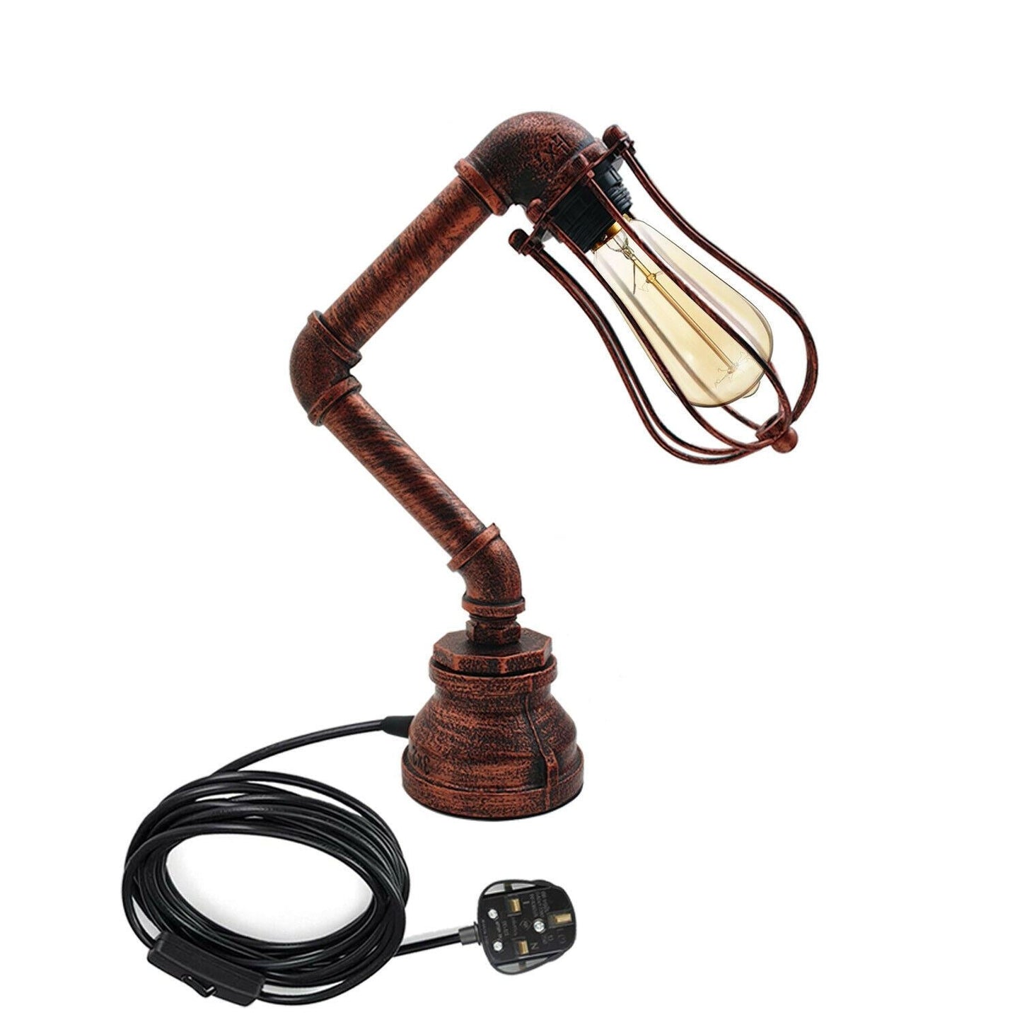 Retro Metal Water-Pipe Plug-In Table Lamp