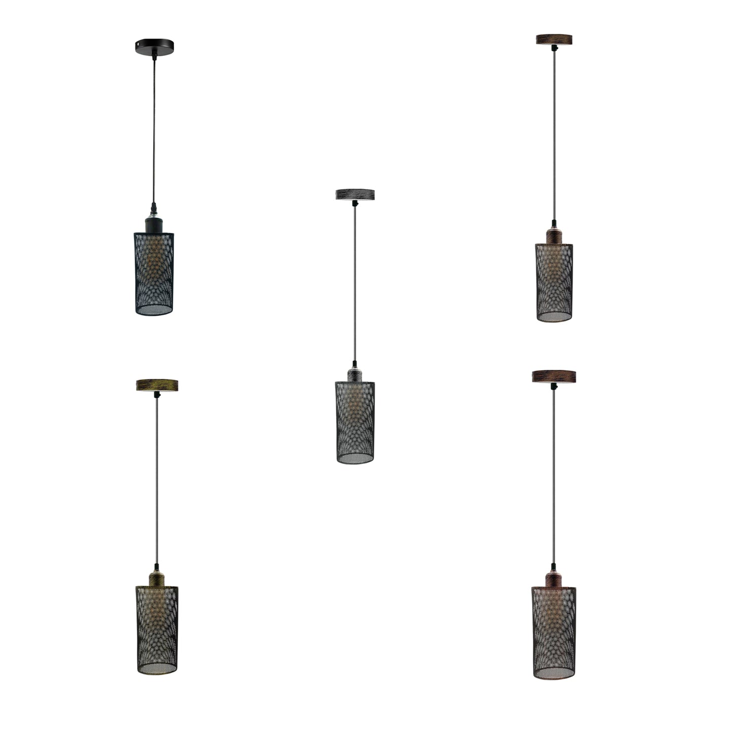 Industrial Vintage Metal Cage Cylinder Pendant Light Fixture