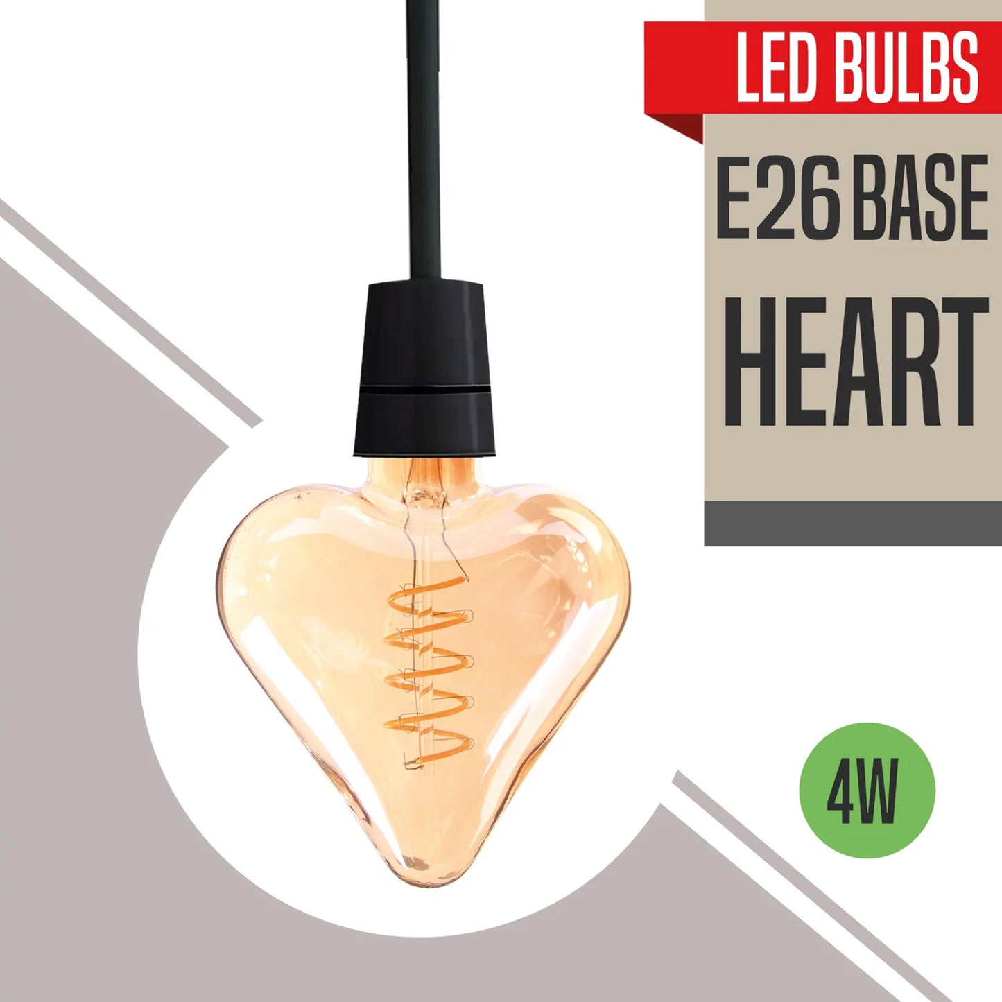 Heart 4W LED Light Bulb E26 Warm White Dimmable Vintage LED Filament Bulb