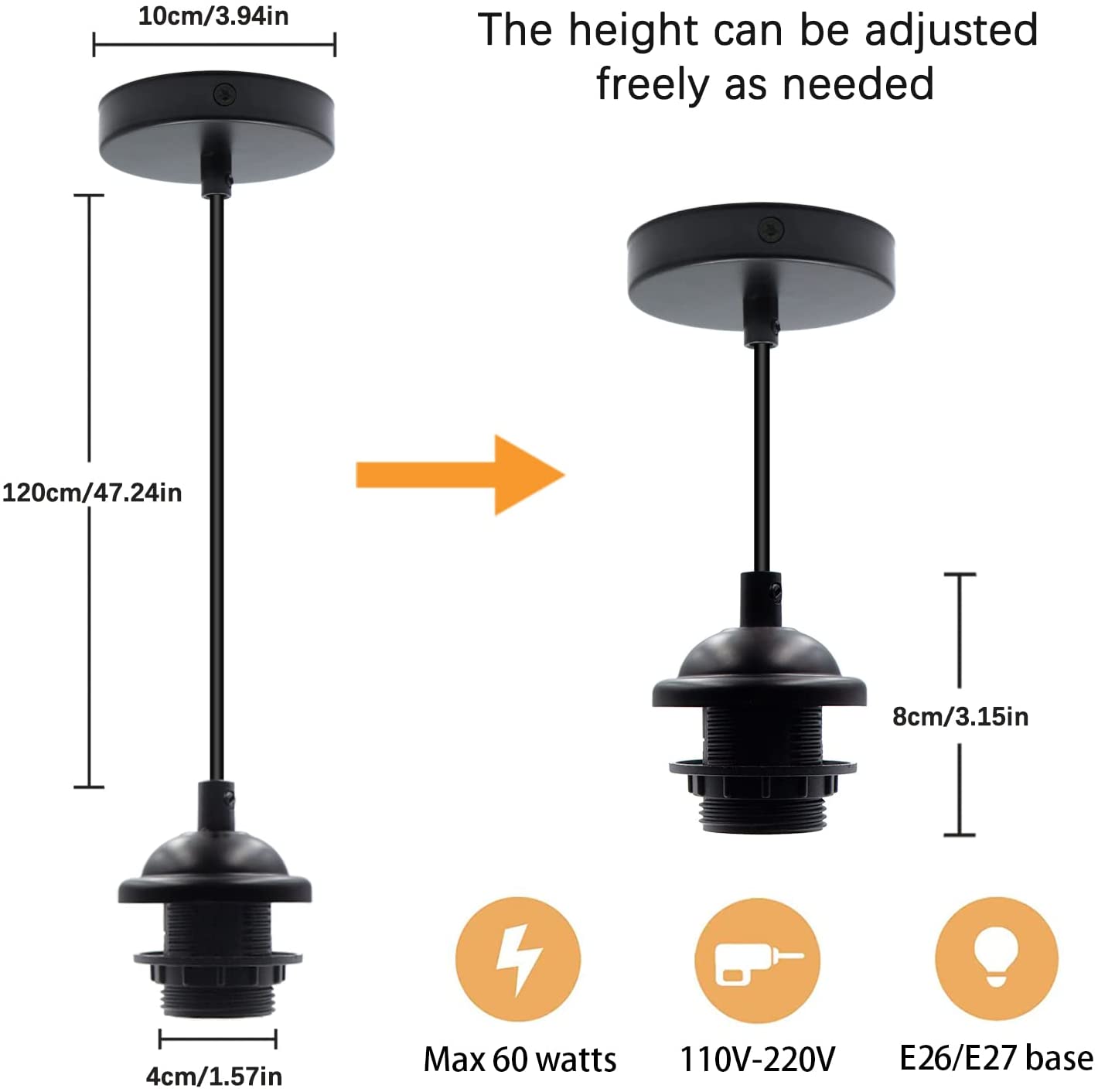 Industrial Black color hanging Pendant Light holder